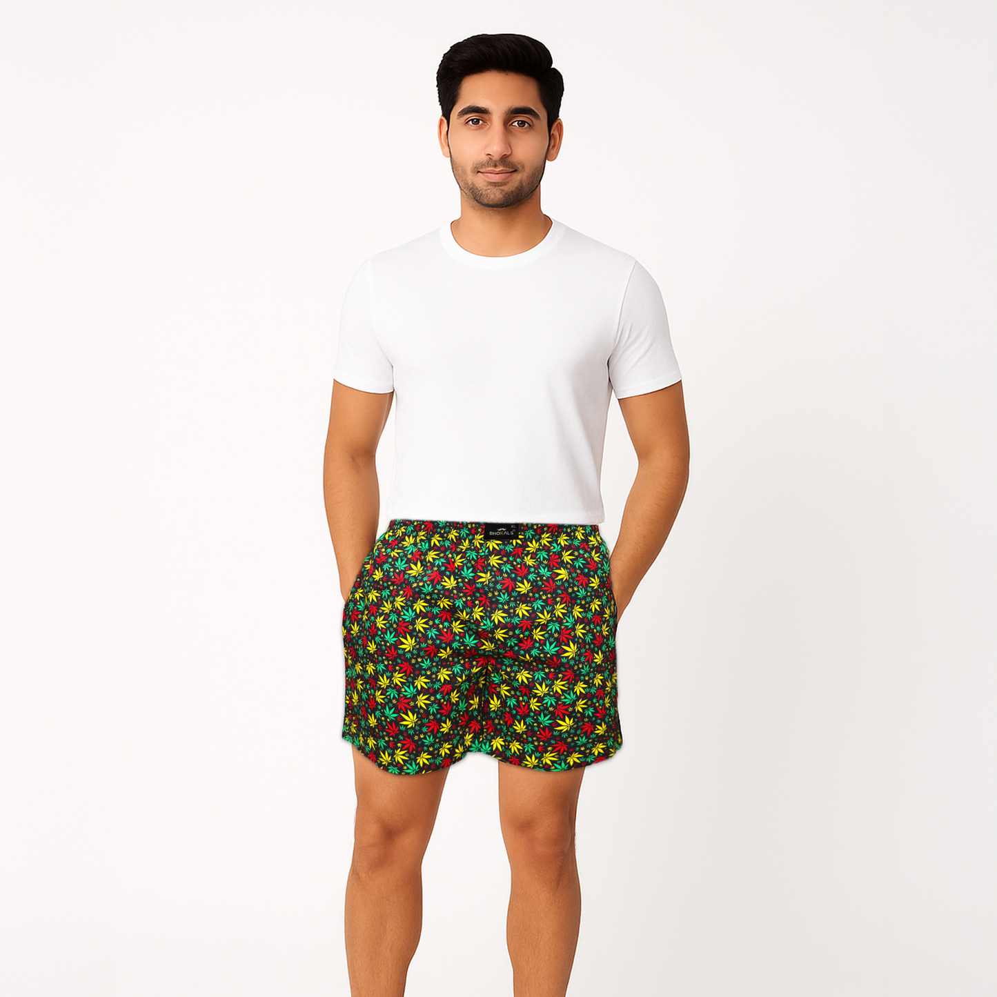Black Flower Printed Cotton Boxer For Men
