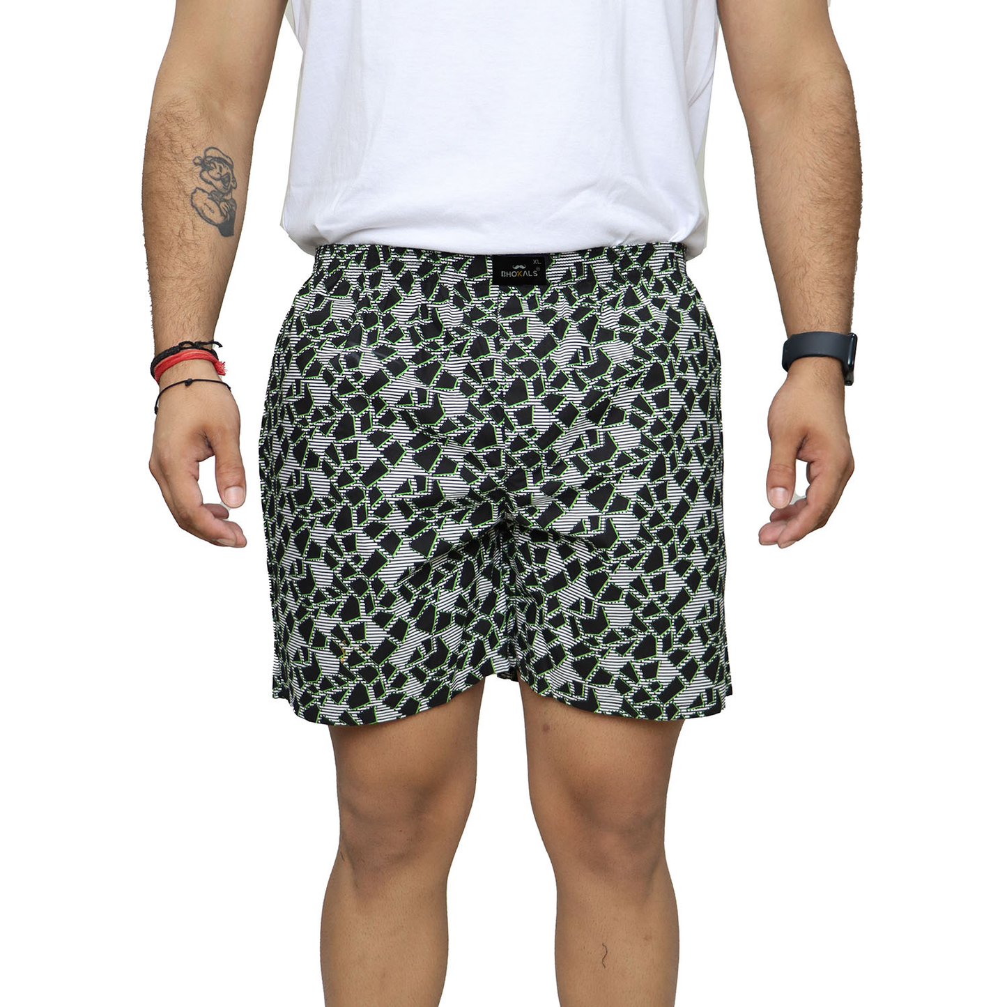 Black Geomatric Texture Cotton Boxer For Men