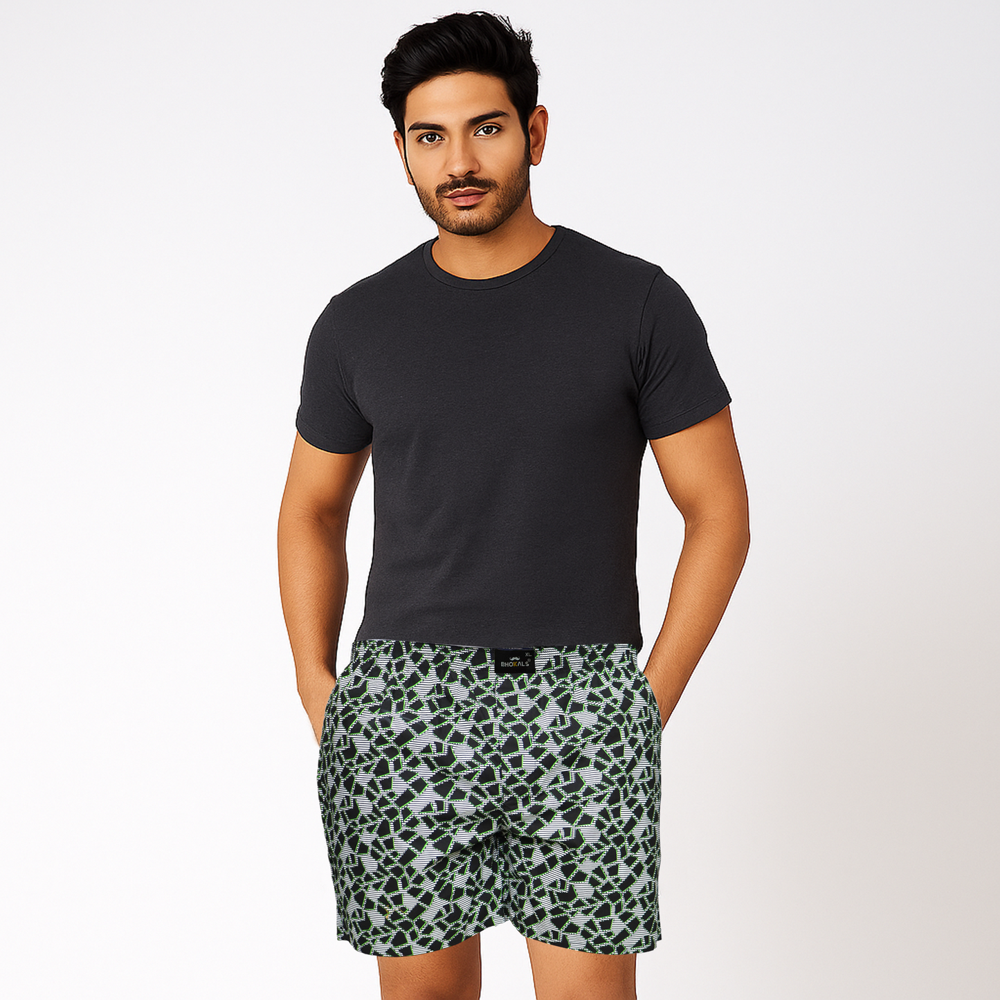 Black Geomatric Texture Cotton Boxer For Men