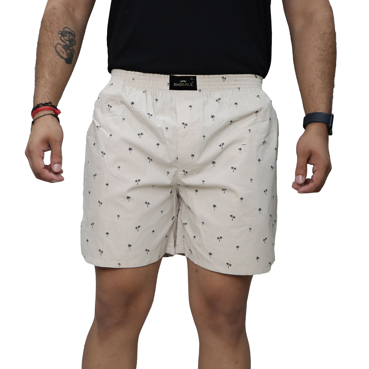 Cream Tree Printed Cotton Boxer For Men