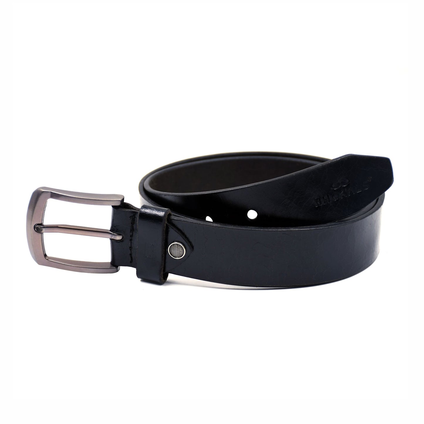 Bhokals Men Black Crunch Leather Belt