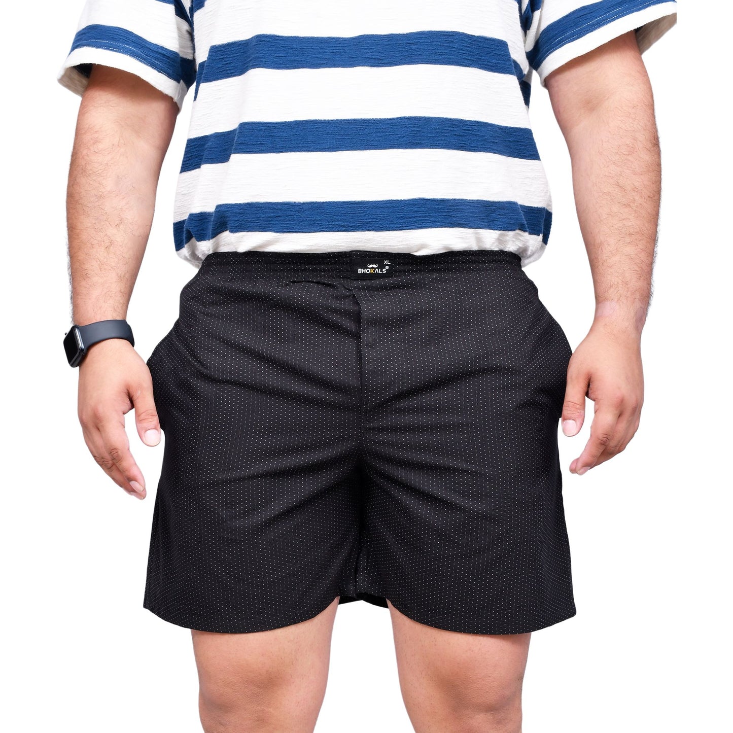 BLACK WHITE DOTTED PRINTED COTTON MEN BOXER
