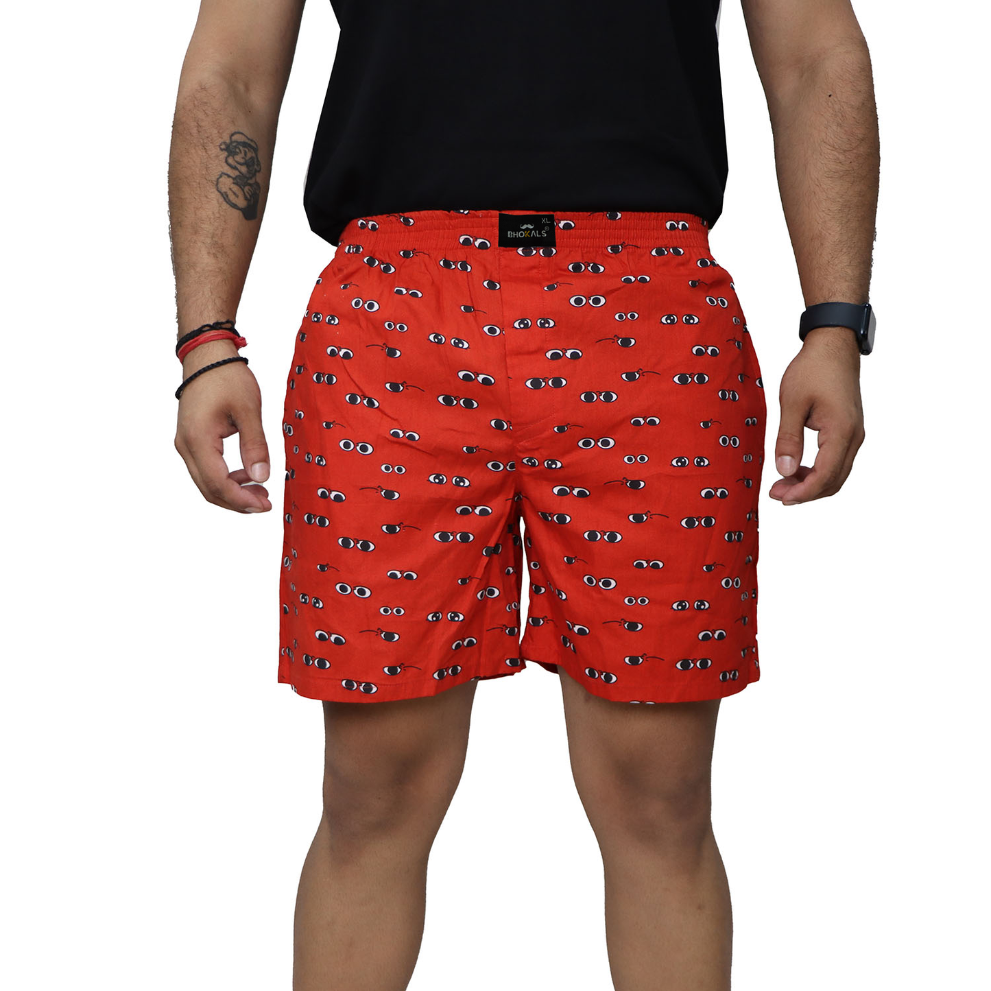 Orange Printed Eyes Cotton Boxer For Men