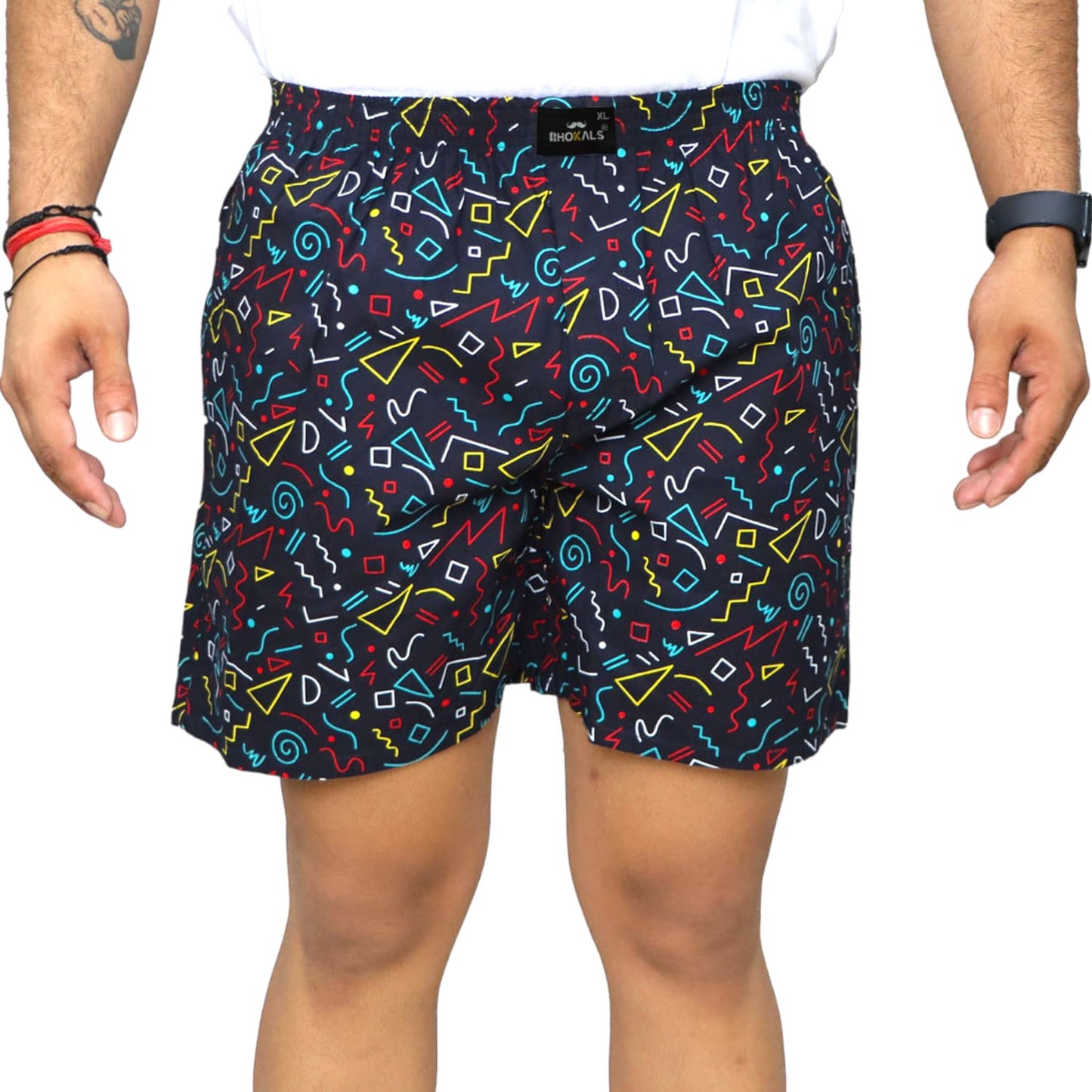 Navy Abstract Printed Cotton Boxer For Men