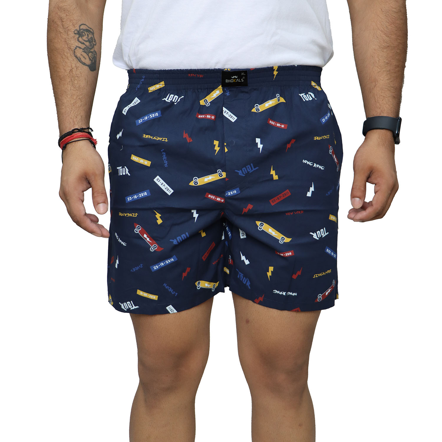 Navy Tour Printed Cotton Boxer For Men