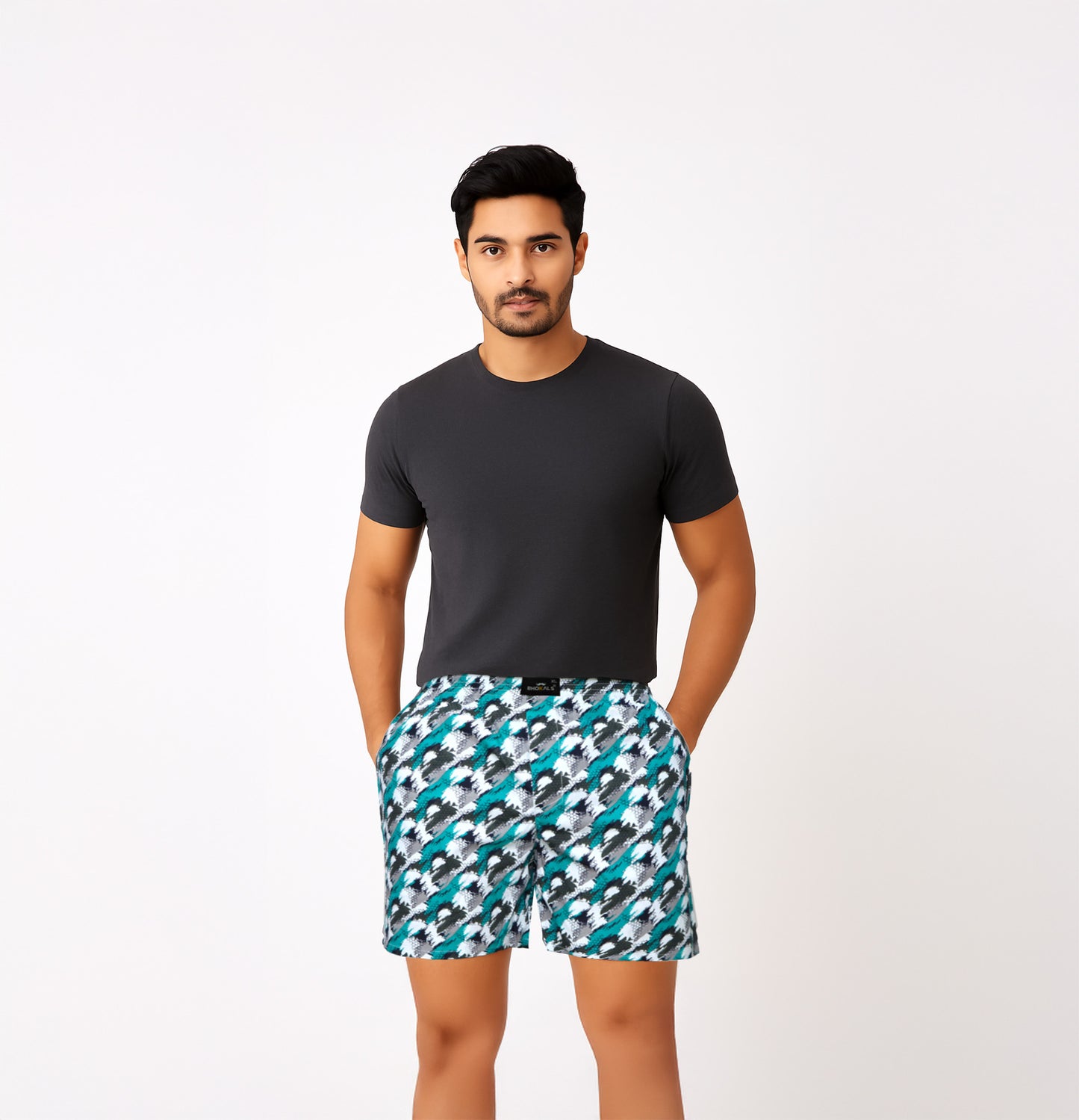 Green White Texture Printed Cotton Boxer For Men