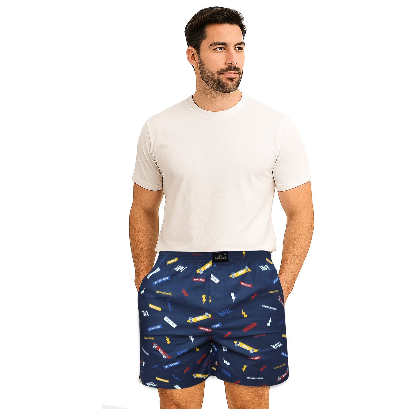 Navy Tour Printed Cotton Boxer For Men