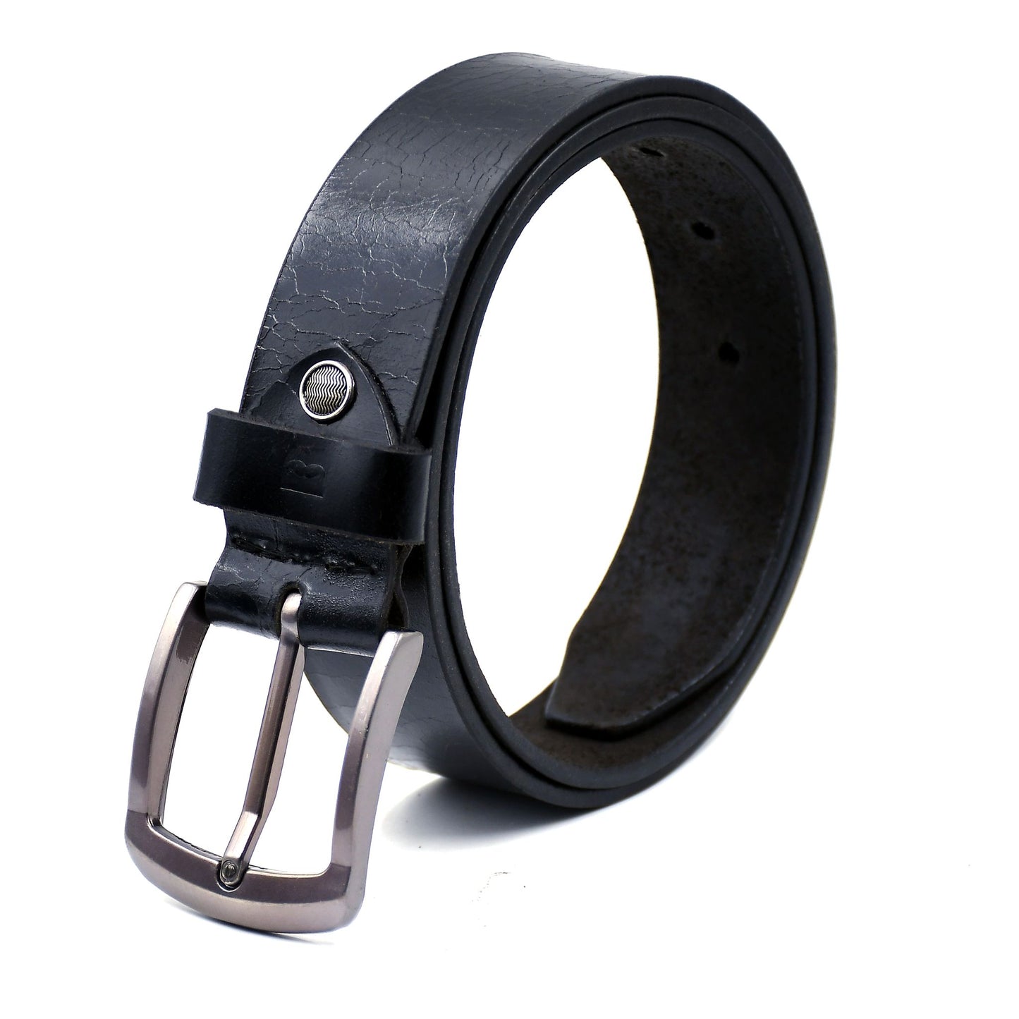 Bhokals Men Black Crunch Leather Belt