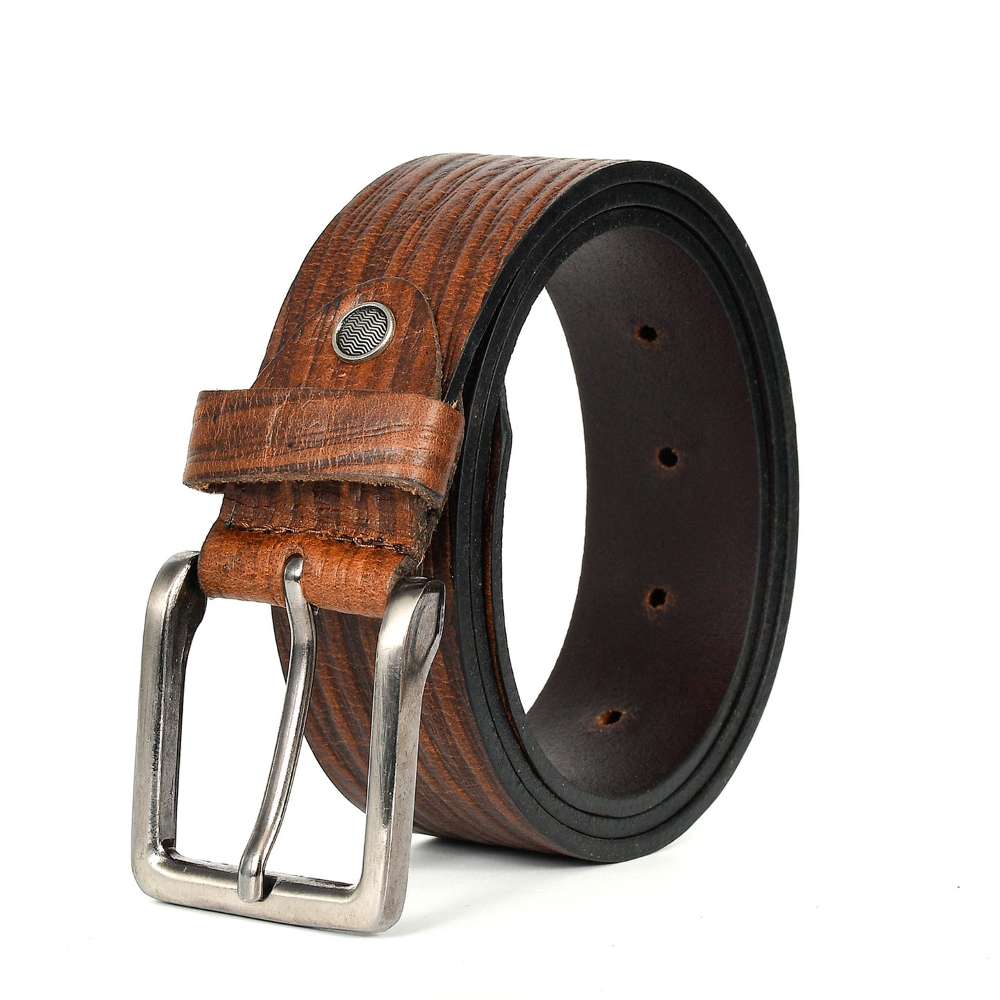 Bhokals Men Brown Wood Texture Leather Belt