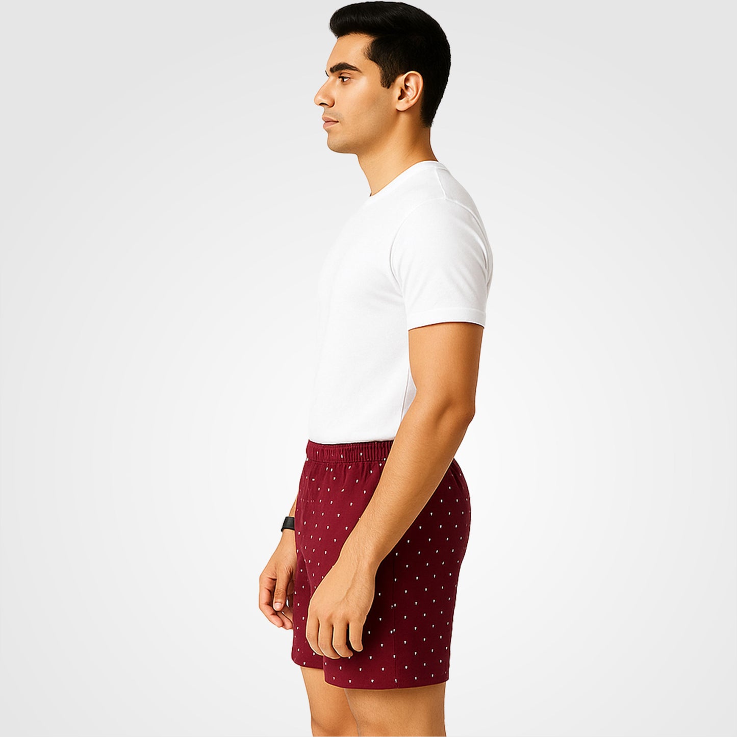 Maroon White Dotted Printed Cotton Boxer For Men