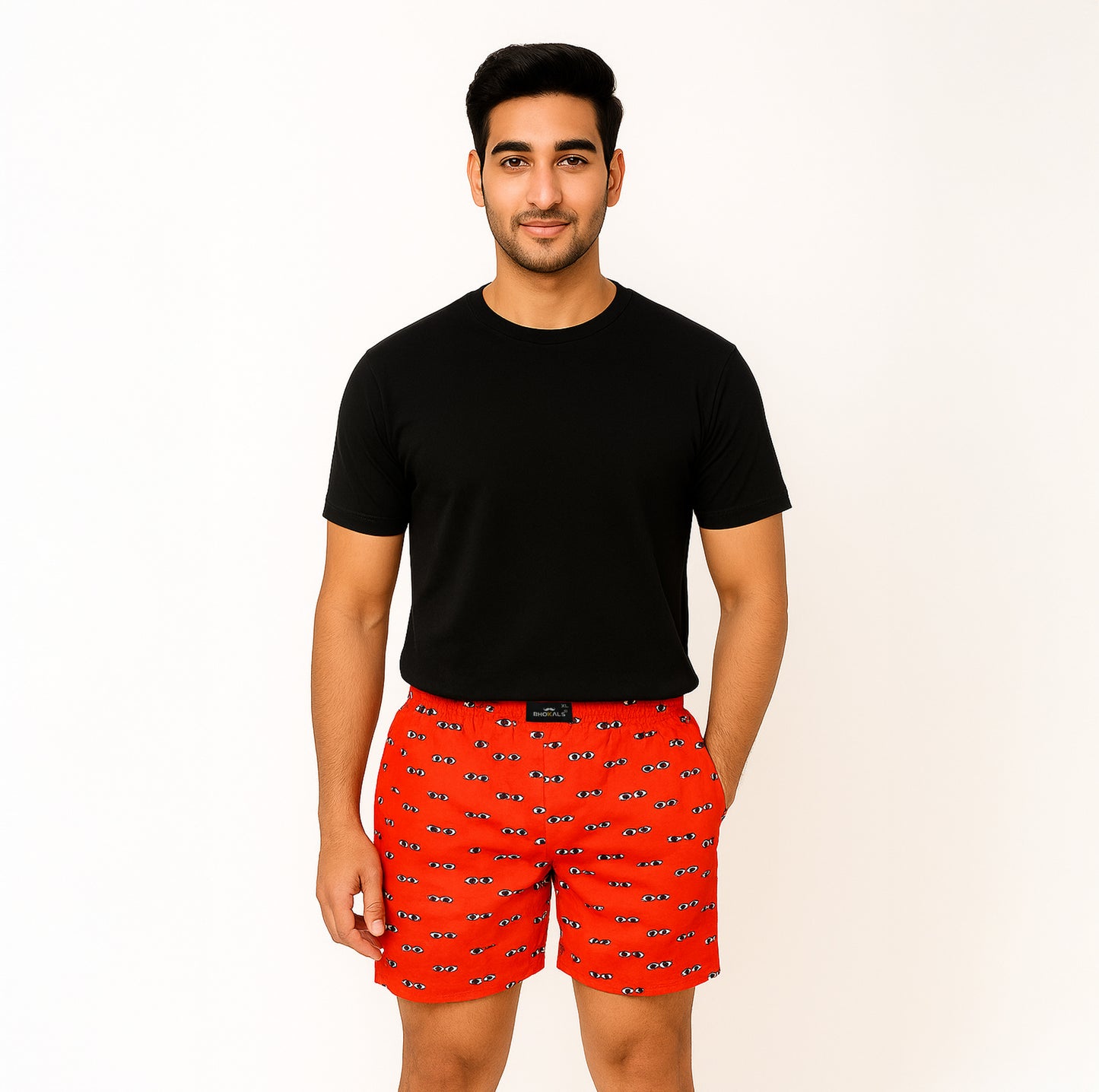 Orange Printed Eyes Cotton Boxer For Men