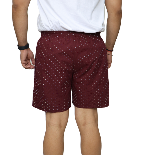 Maroon White Dotted Printed Cotton Boxer For Men