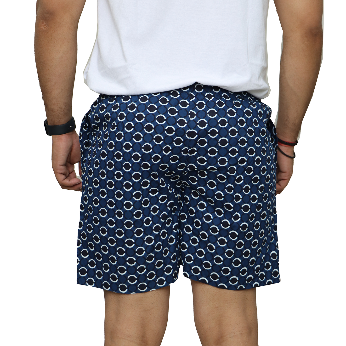 Blue White Black Circle Printed Cotton Boxer For Men