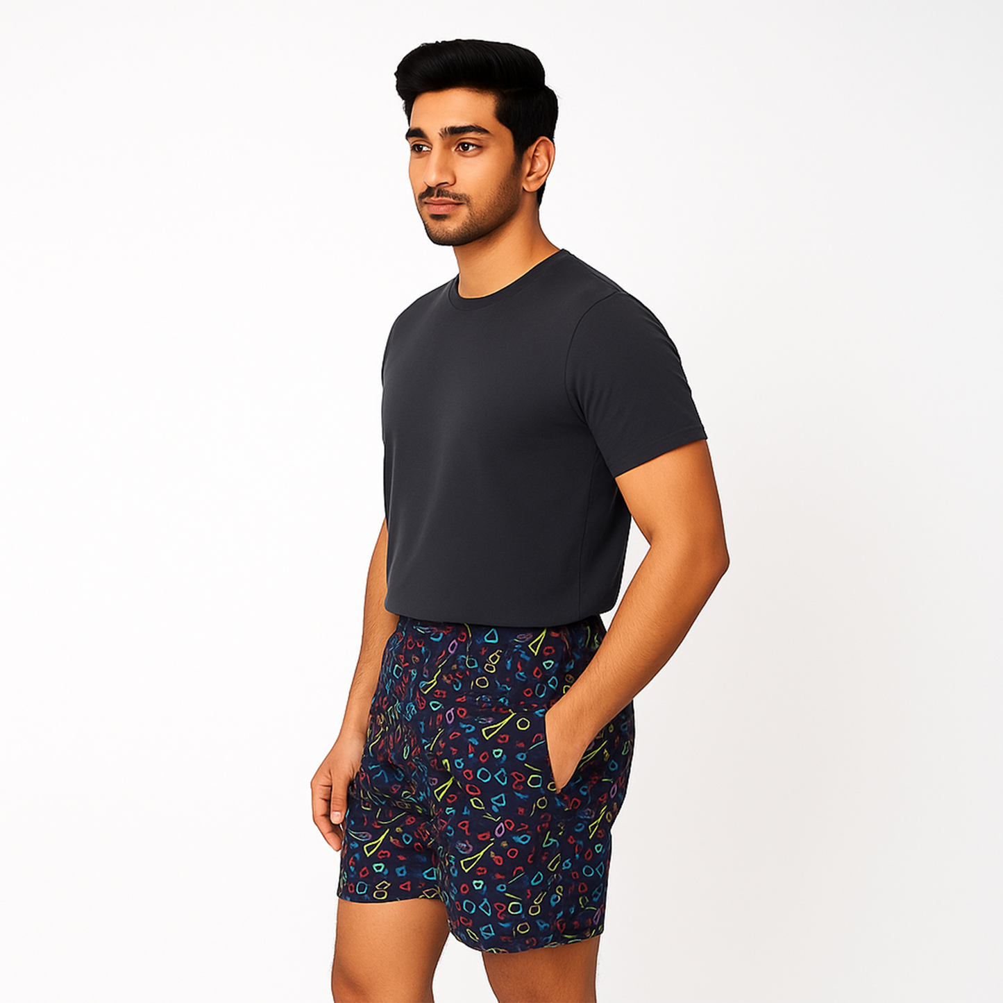 Navy Abstract Printed Cotton Boxer For Men