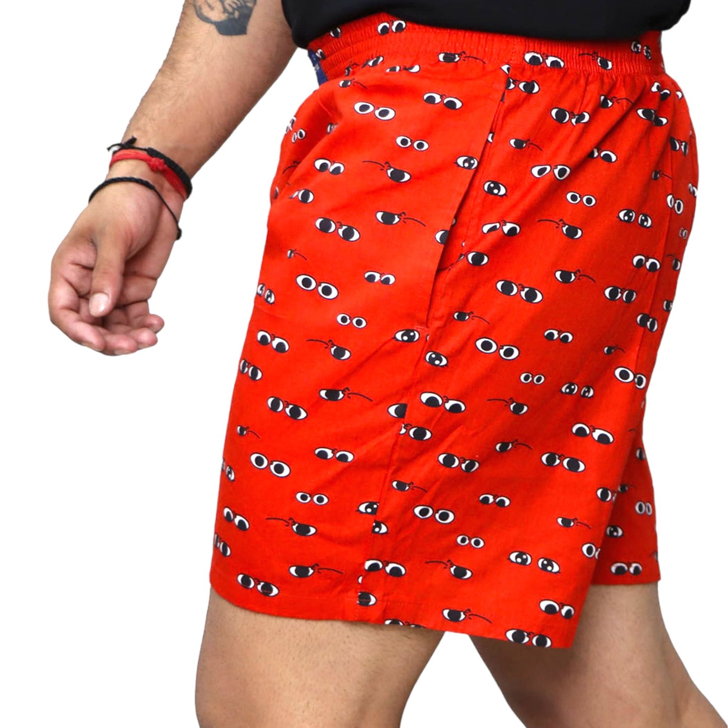 Orange Printed Eyes Cotton Boxer For Men