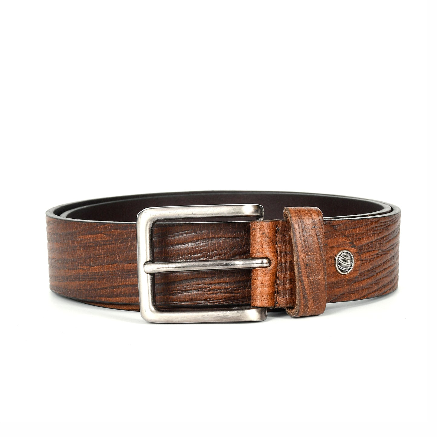 Bhokals Men Brown Wood Texture Leather Belt