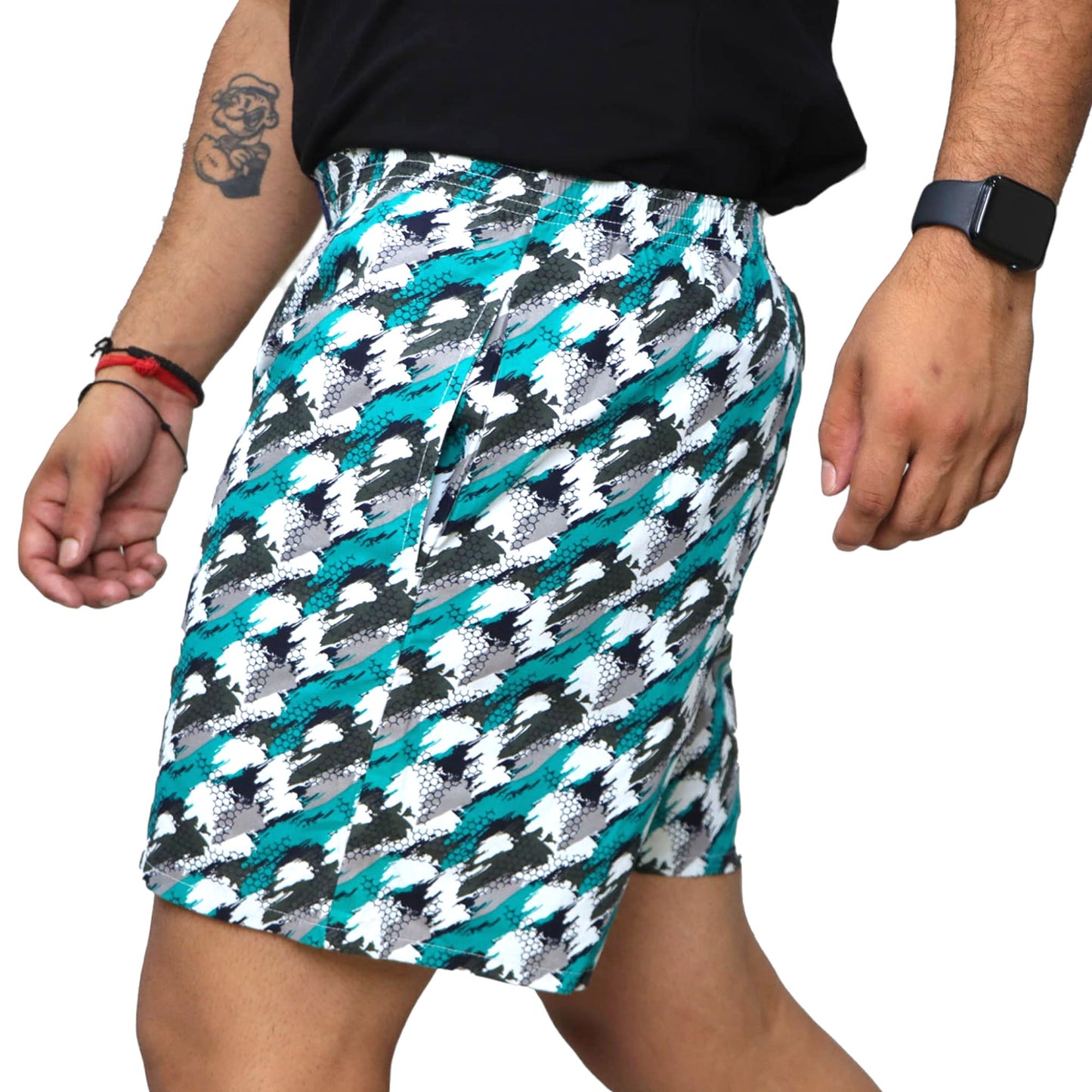 Green White Texture Printed Cotton Boxer For Men