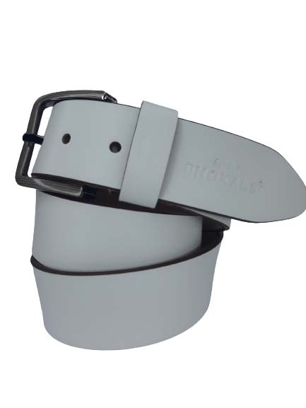Bhokals Men White Grain Leather Belt