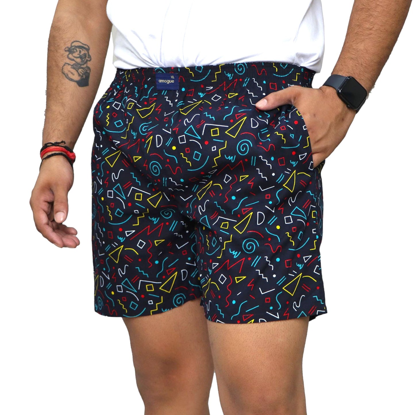 Navy Abstract Printed Cotton Boxer For Men