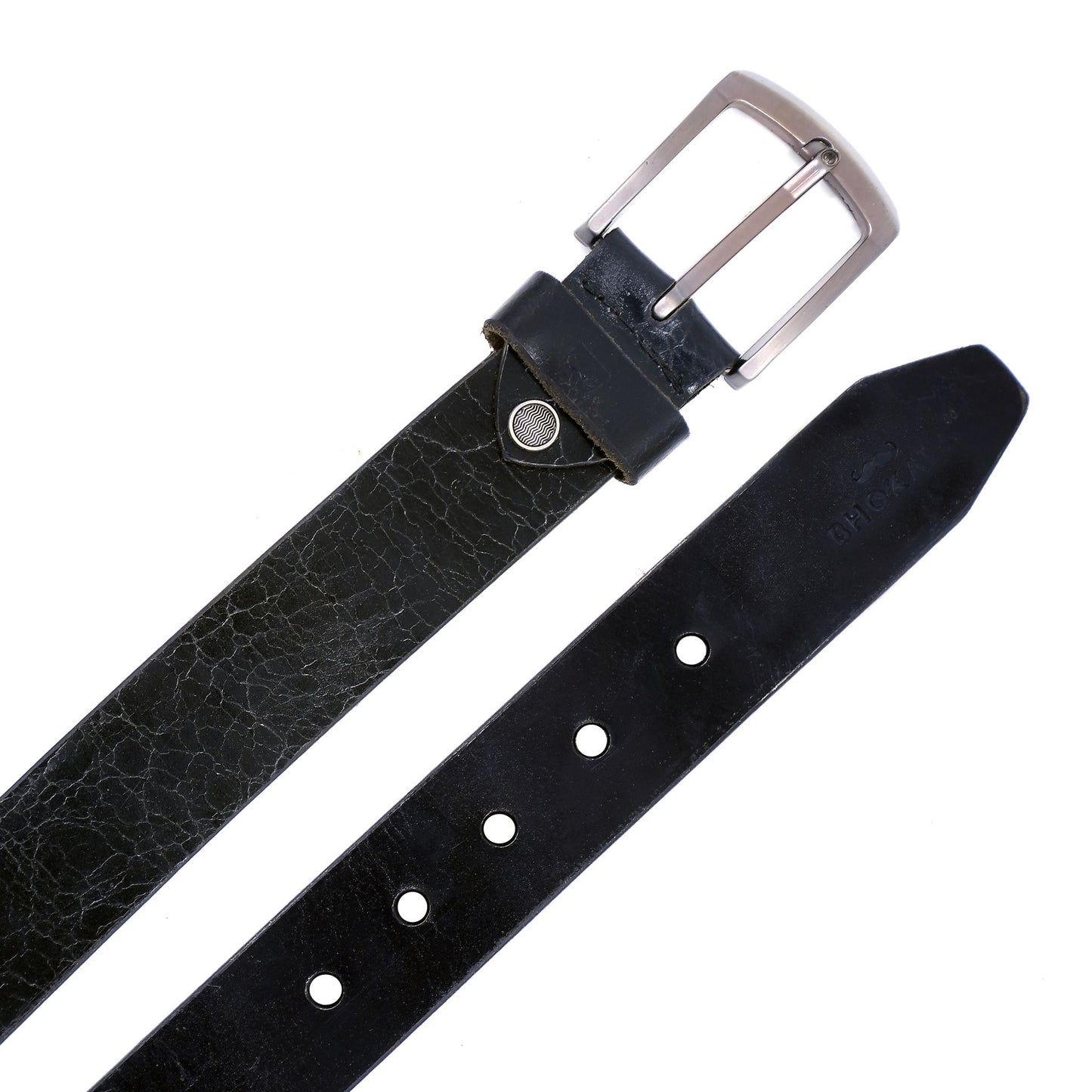 Bhokals Men Black Crunch Leather Belt
