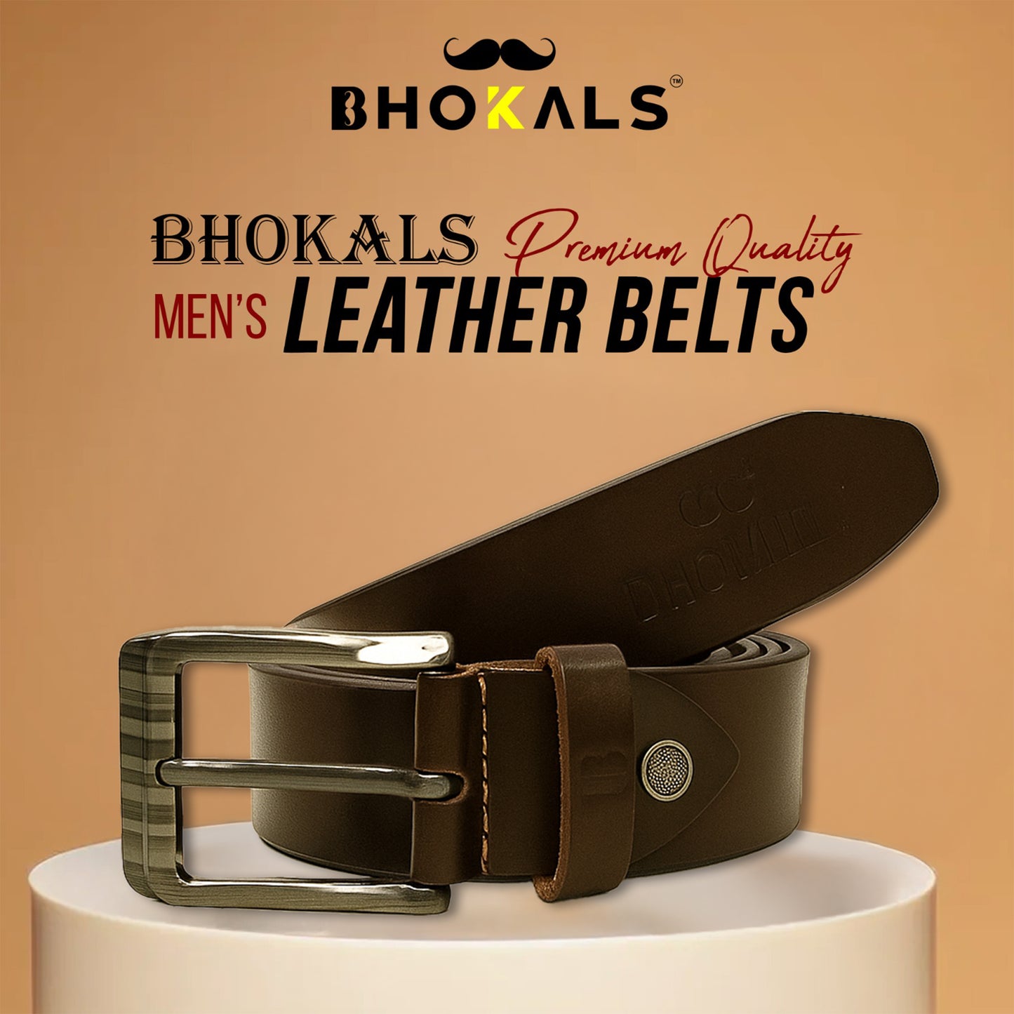 Bhokals Men Texture Brown Leather  Belt