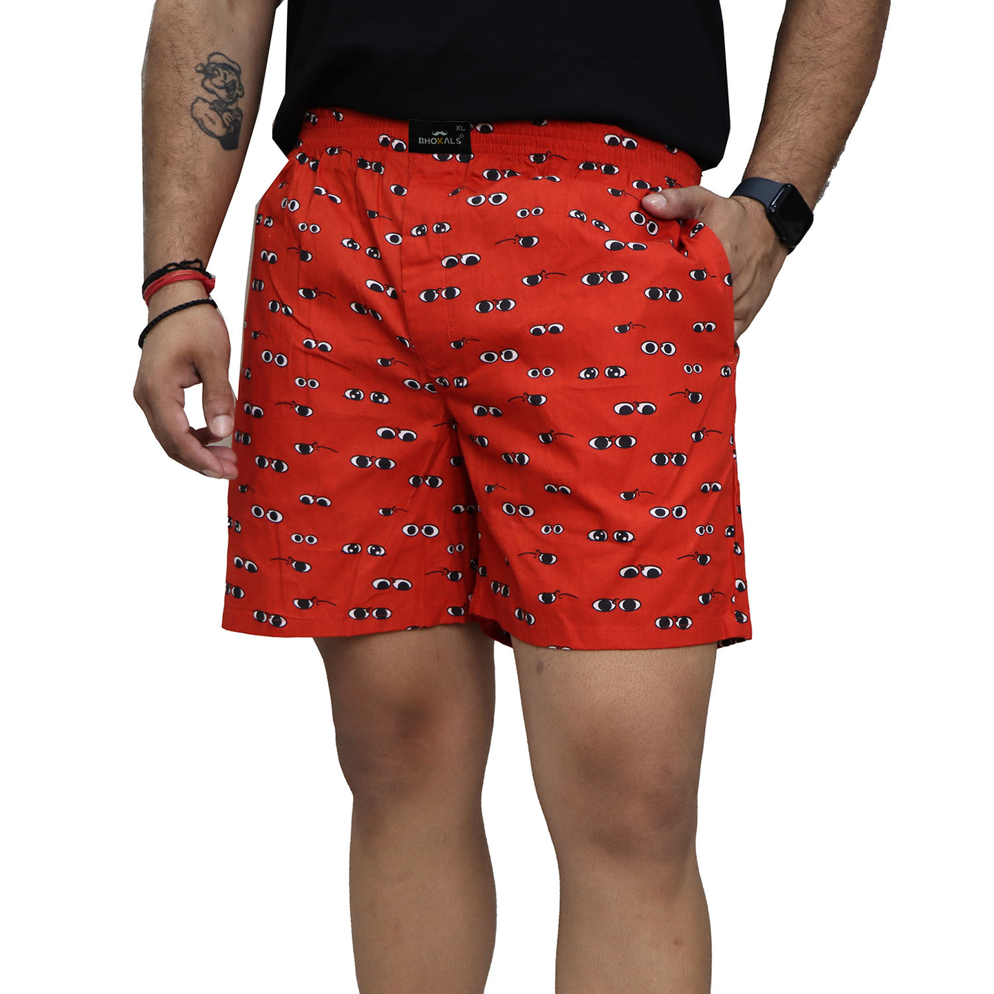 Orange Printed Eyes Cotton Boxer For Men