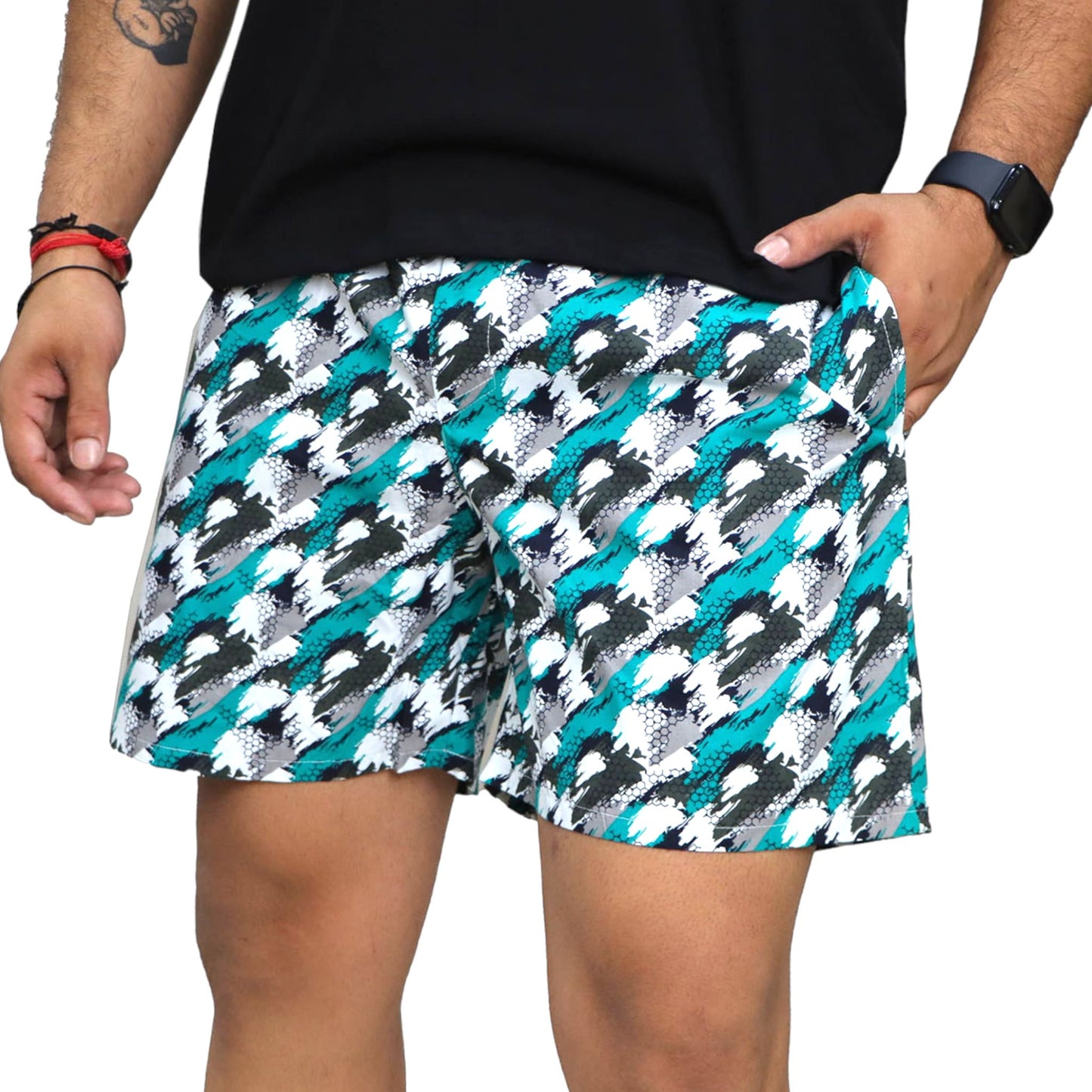 Green White Texture Printed Cotton Boxer For Men