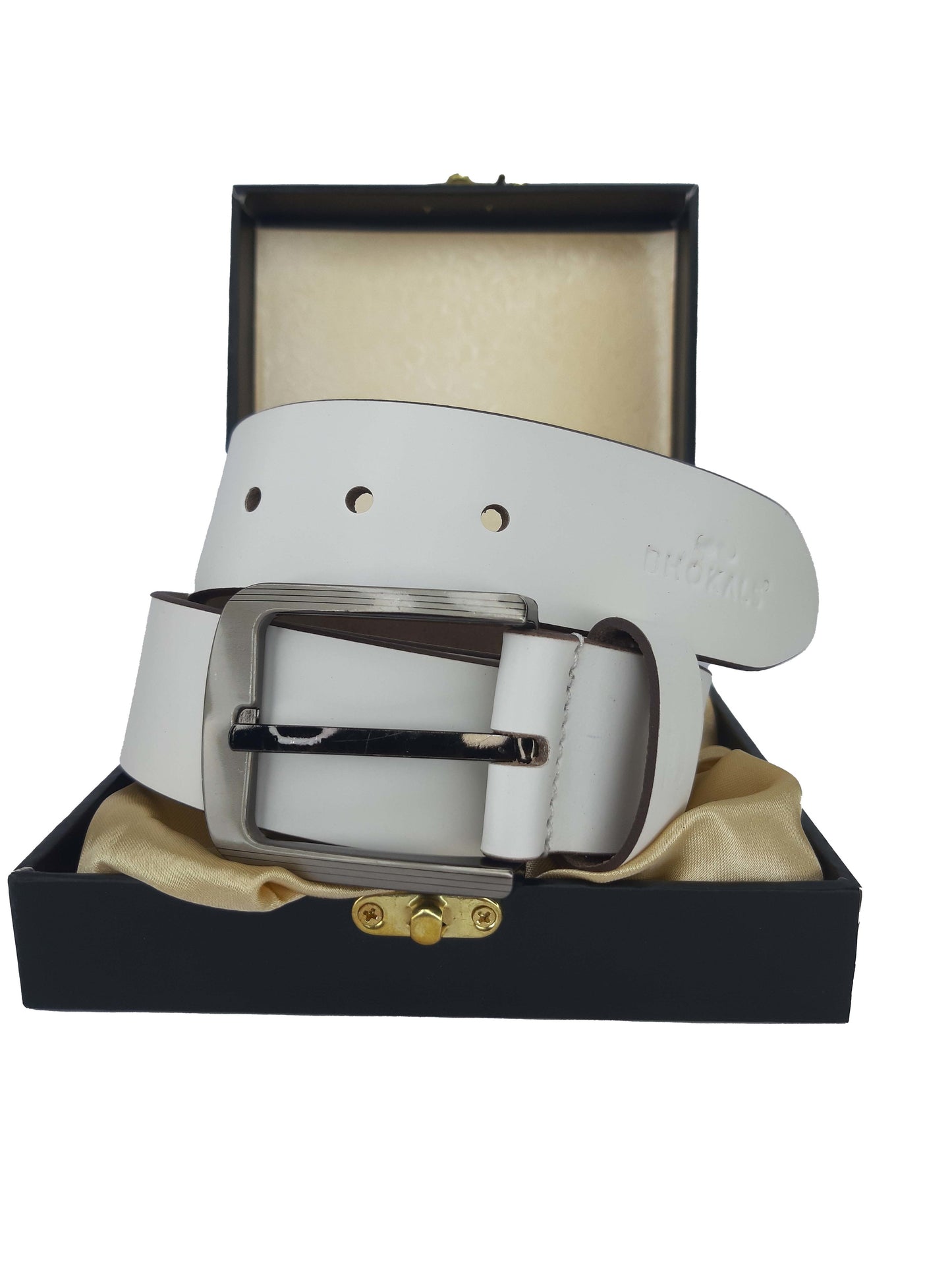 Bhokals Men White Grain Leather Belt