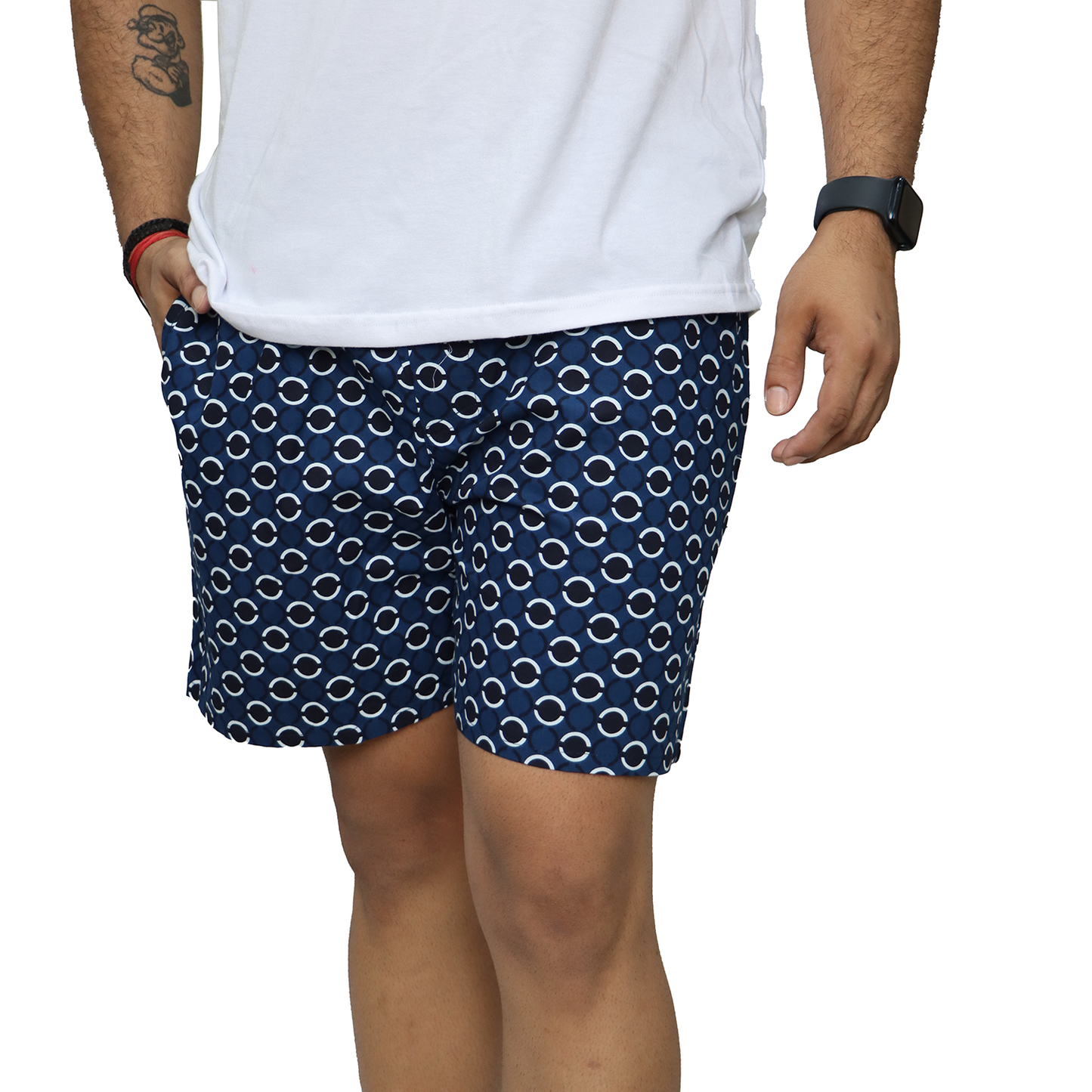 Blue White Black Circle Printed Cotton Boxer For Men