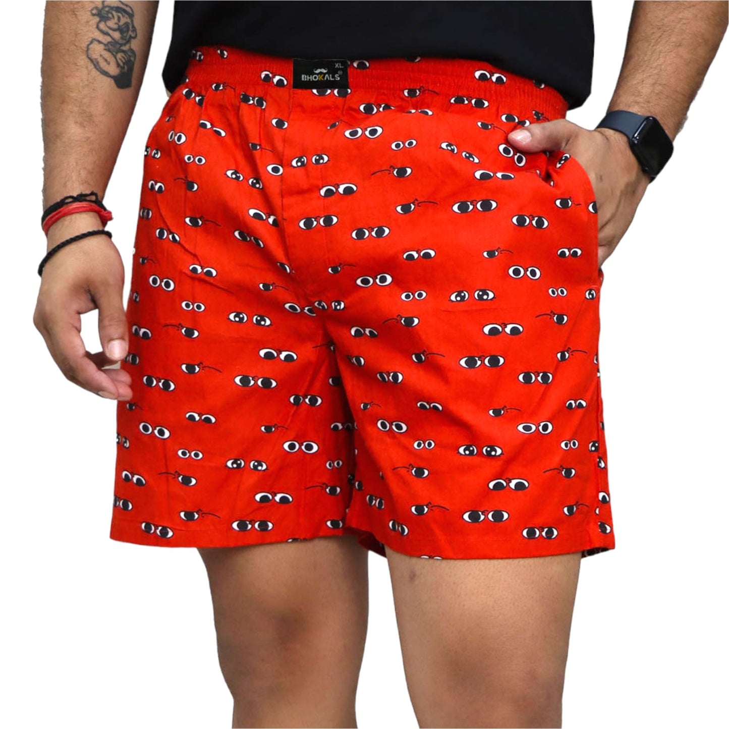 Orange Printed Eyes Cotton Boxer For Men