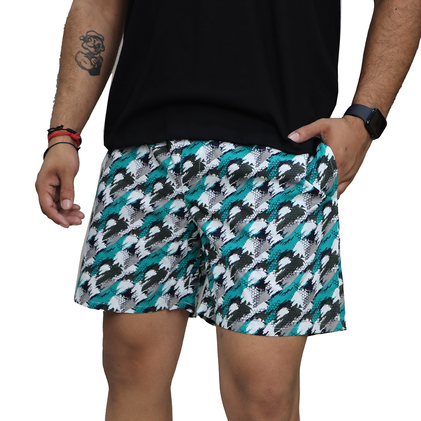 Green White Texture Printed Cotton Boxer For Men