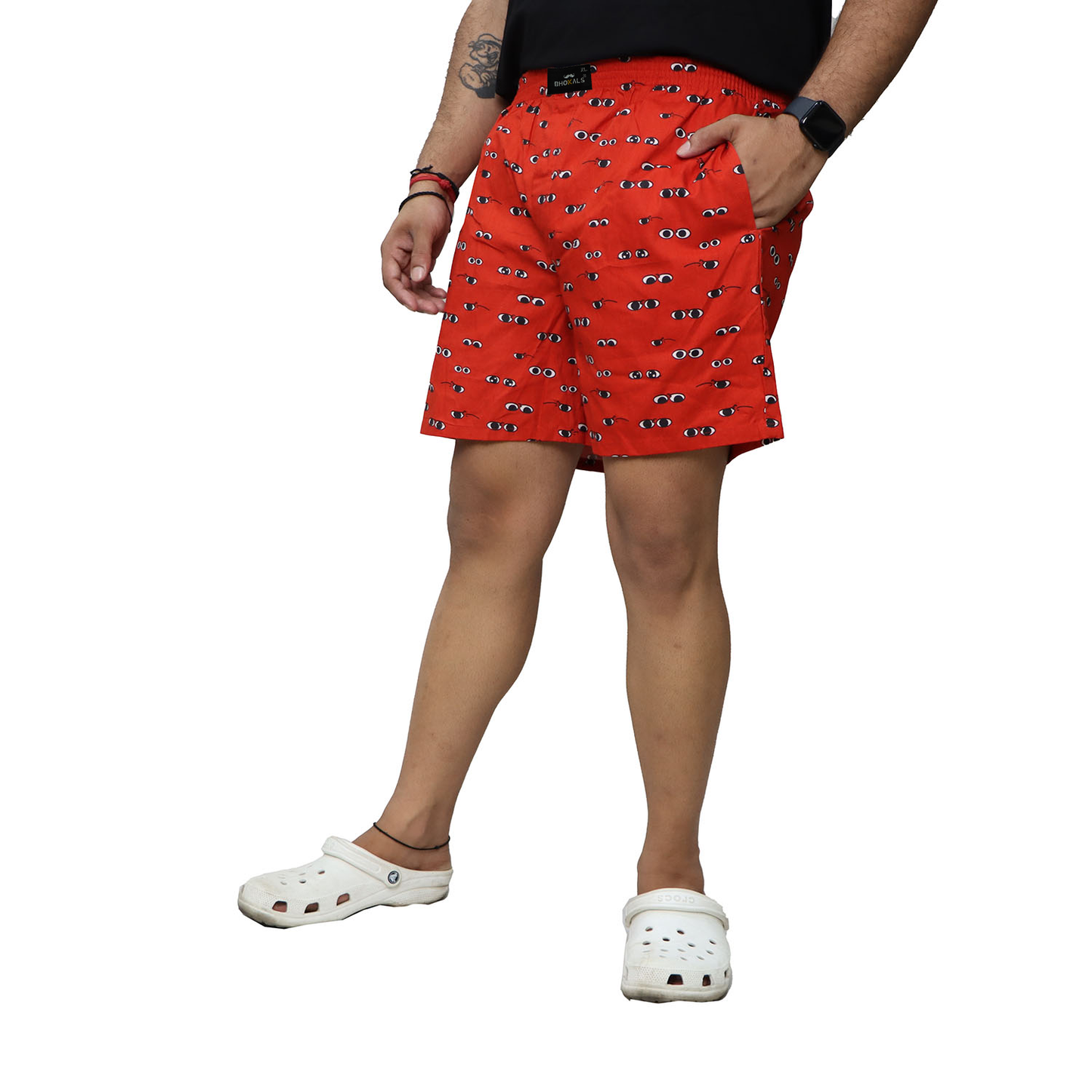 Orange Printed Eyes Cotton Boxer For Men