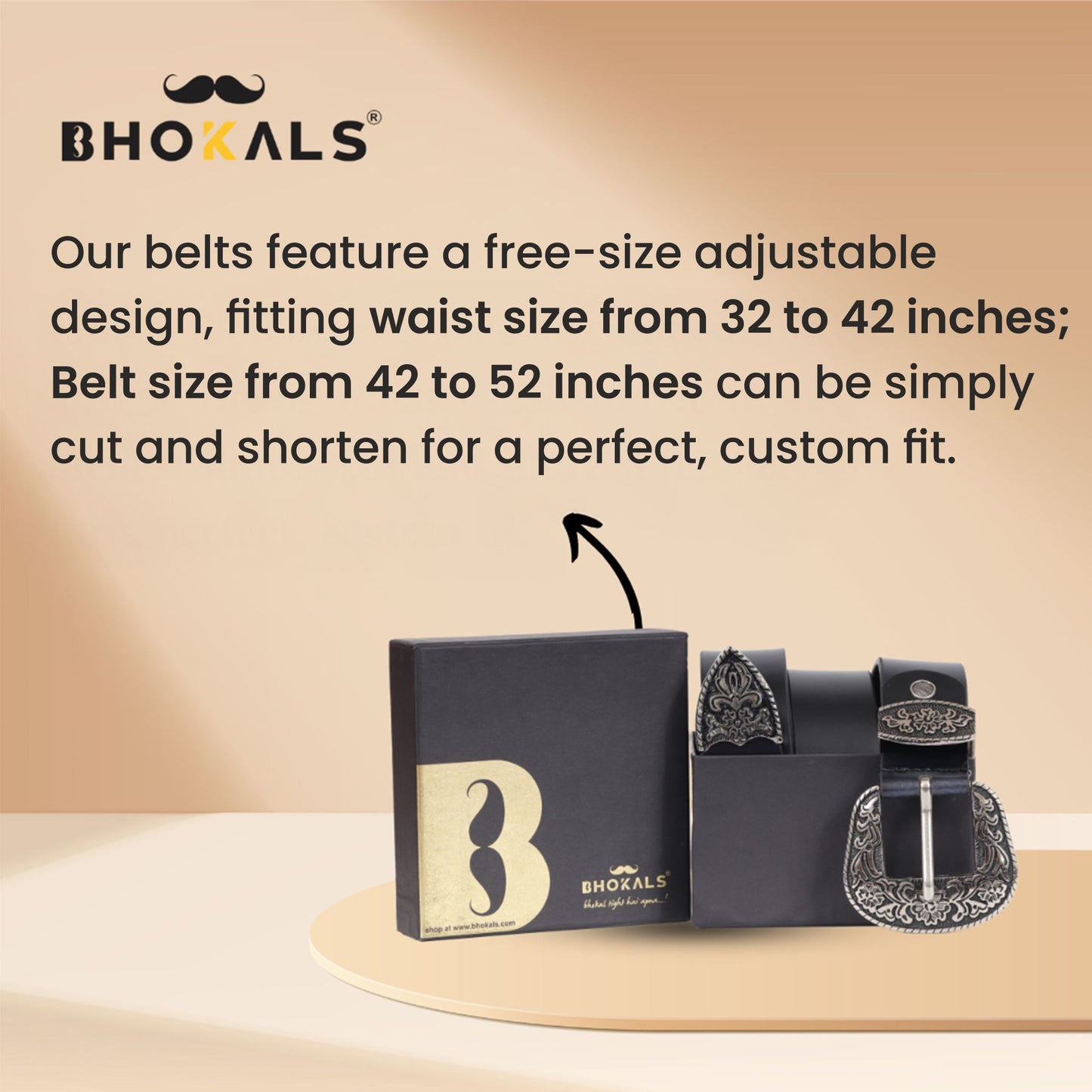 Bhokals Maharaja Men Silver Buckle Black Leather Belt