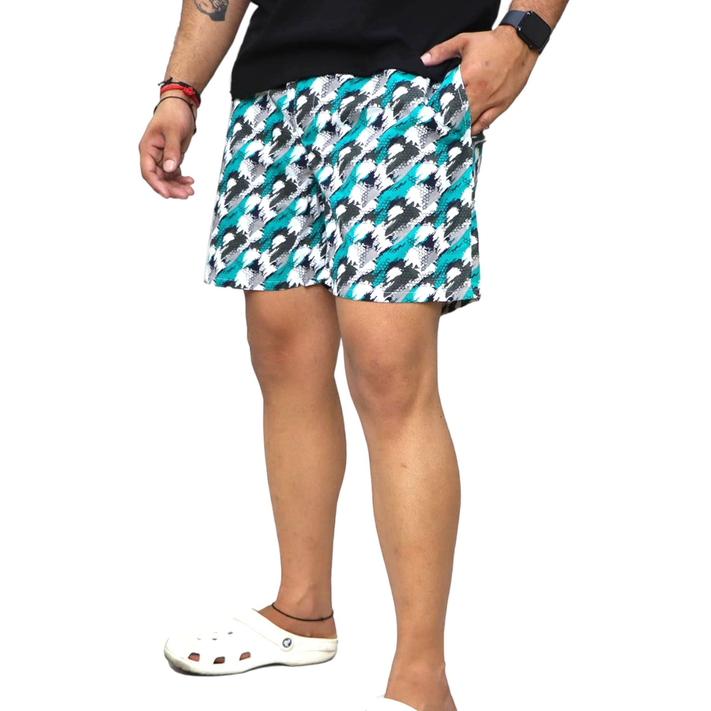 Green White Texture Printed Cotton Boxer For Men