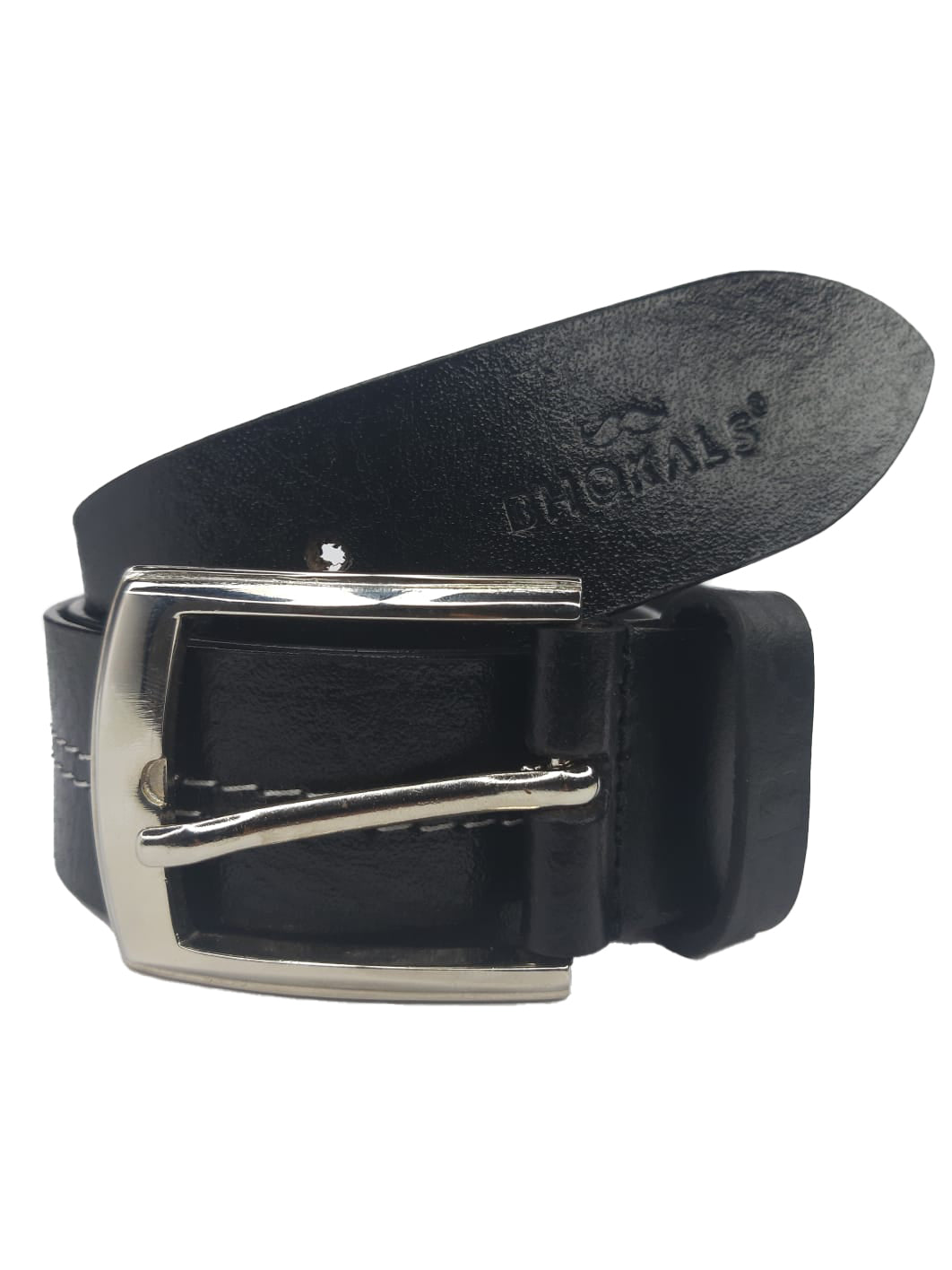 Men Black Middle Thread Leather Belt