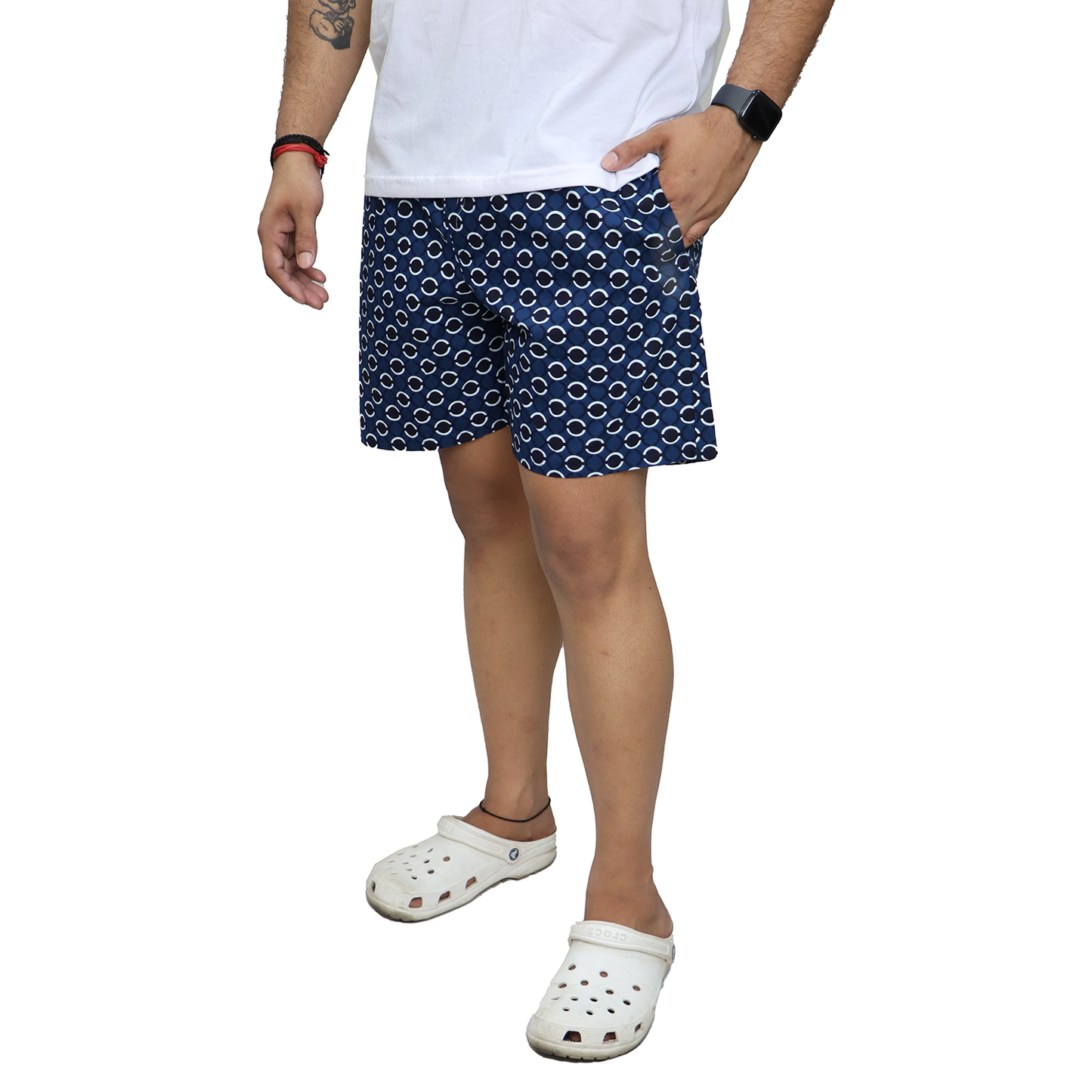 Blue White Black Circle Printed Cotton Boxer For Men