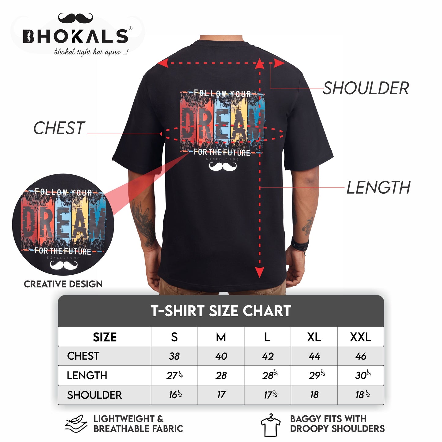 Bhokals Premium Oversized Front & Back Printed T-Shirt for Men - Dream