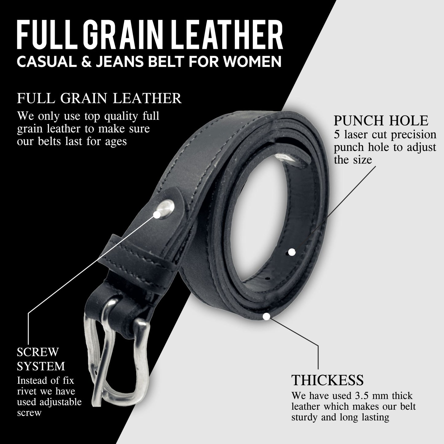 Bhokals Women Black Leather Belt