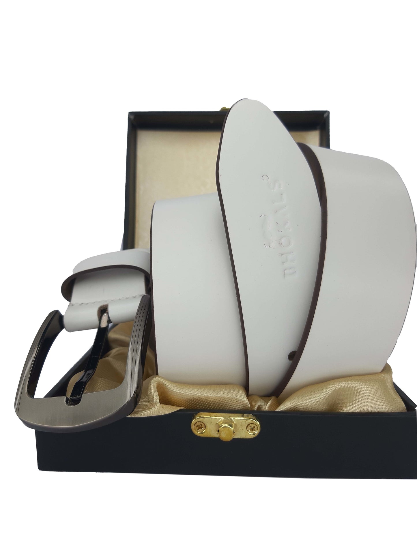 Bhokals Men White Grain Leather Belt