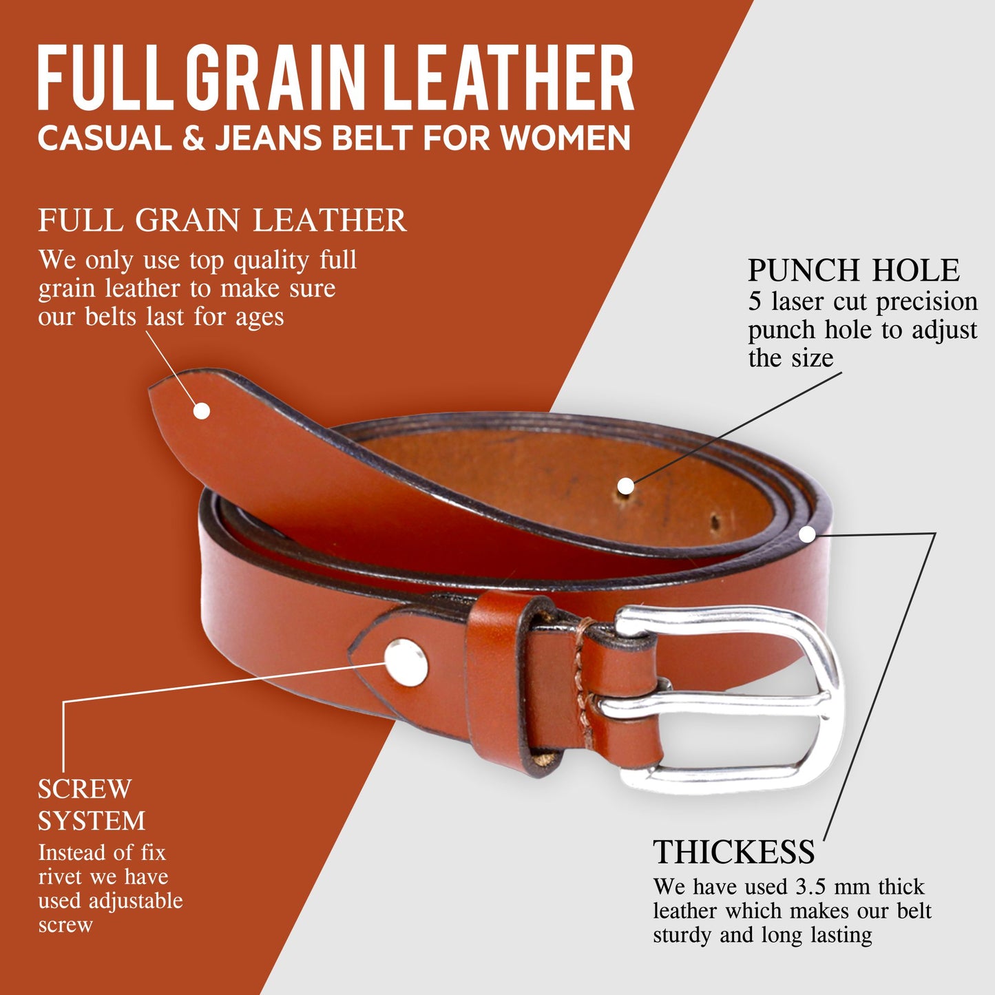 Bhokals Women Solid Brown Leather Belt