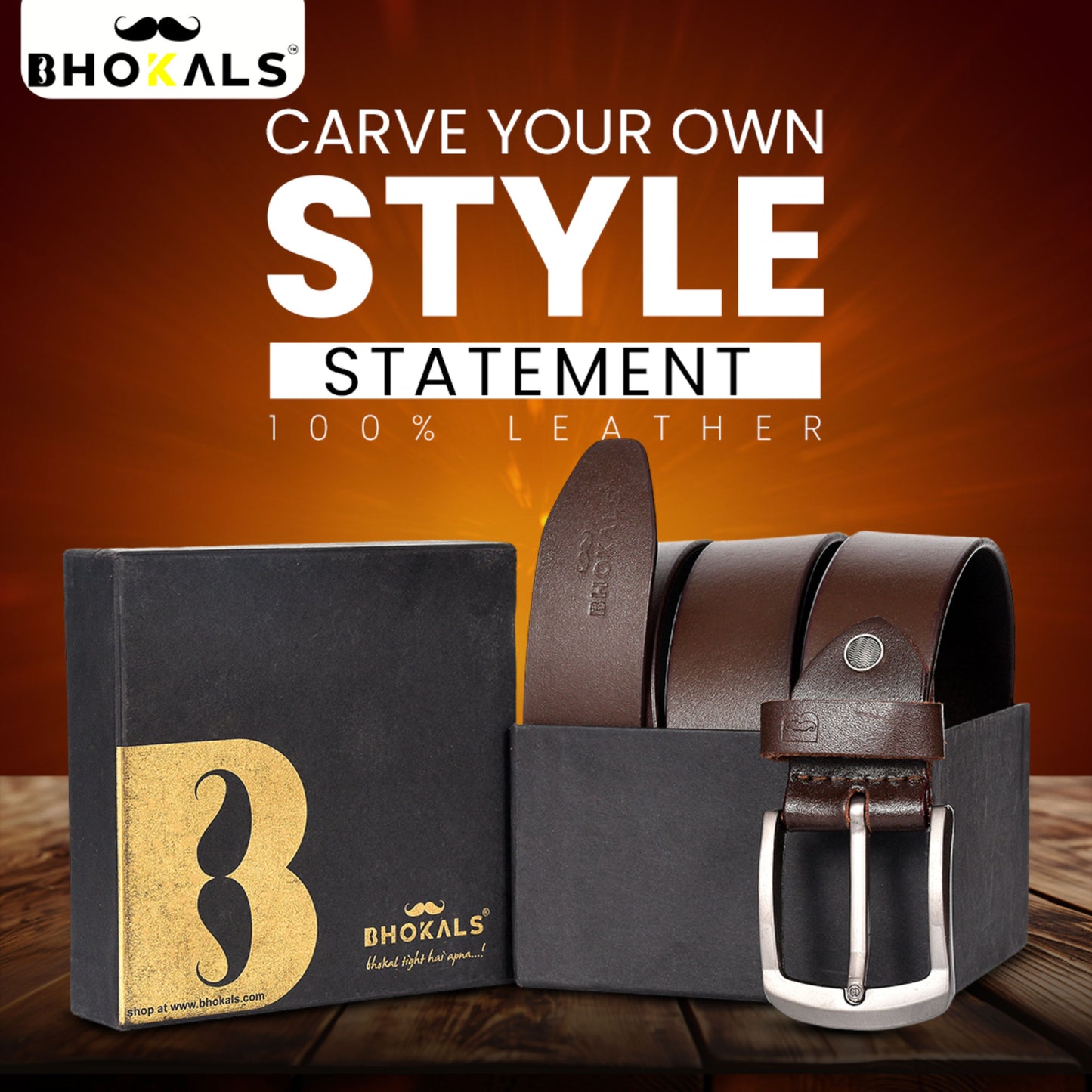 Bhokals Men Brown Casual Leather Belt