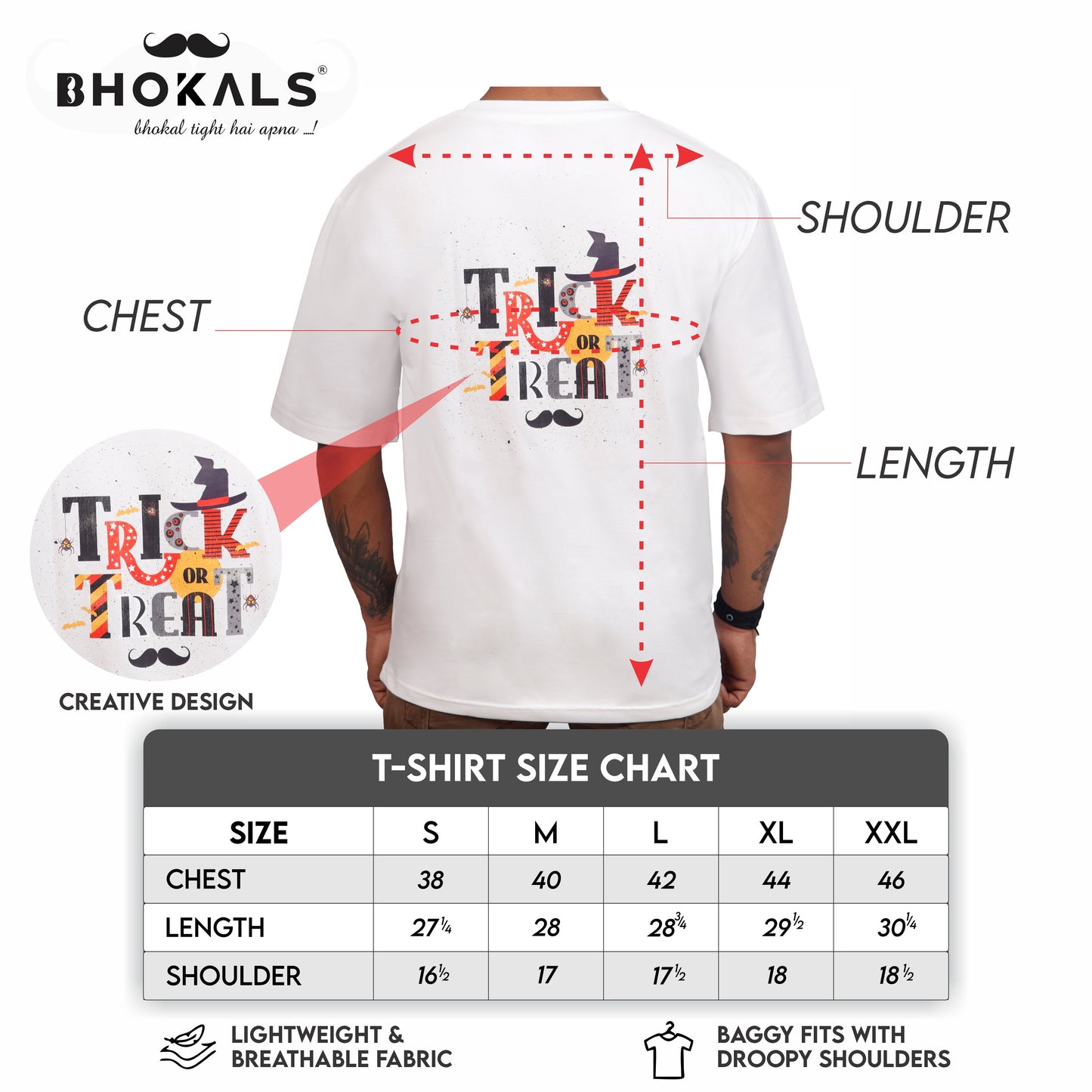 Bhokals Premium Oversized Front & Back Printed T-Shirt for Men - Trick N Treat