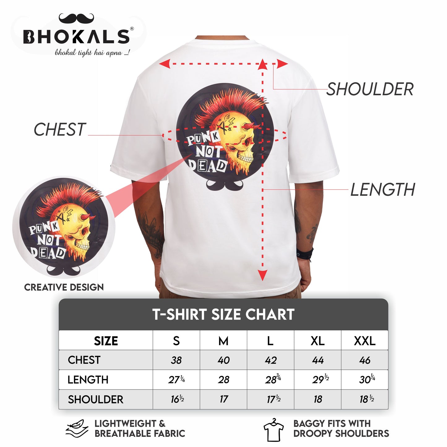 Bhokals Premium Oversized Front & Back Printed T-Shirt for Men - Punk