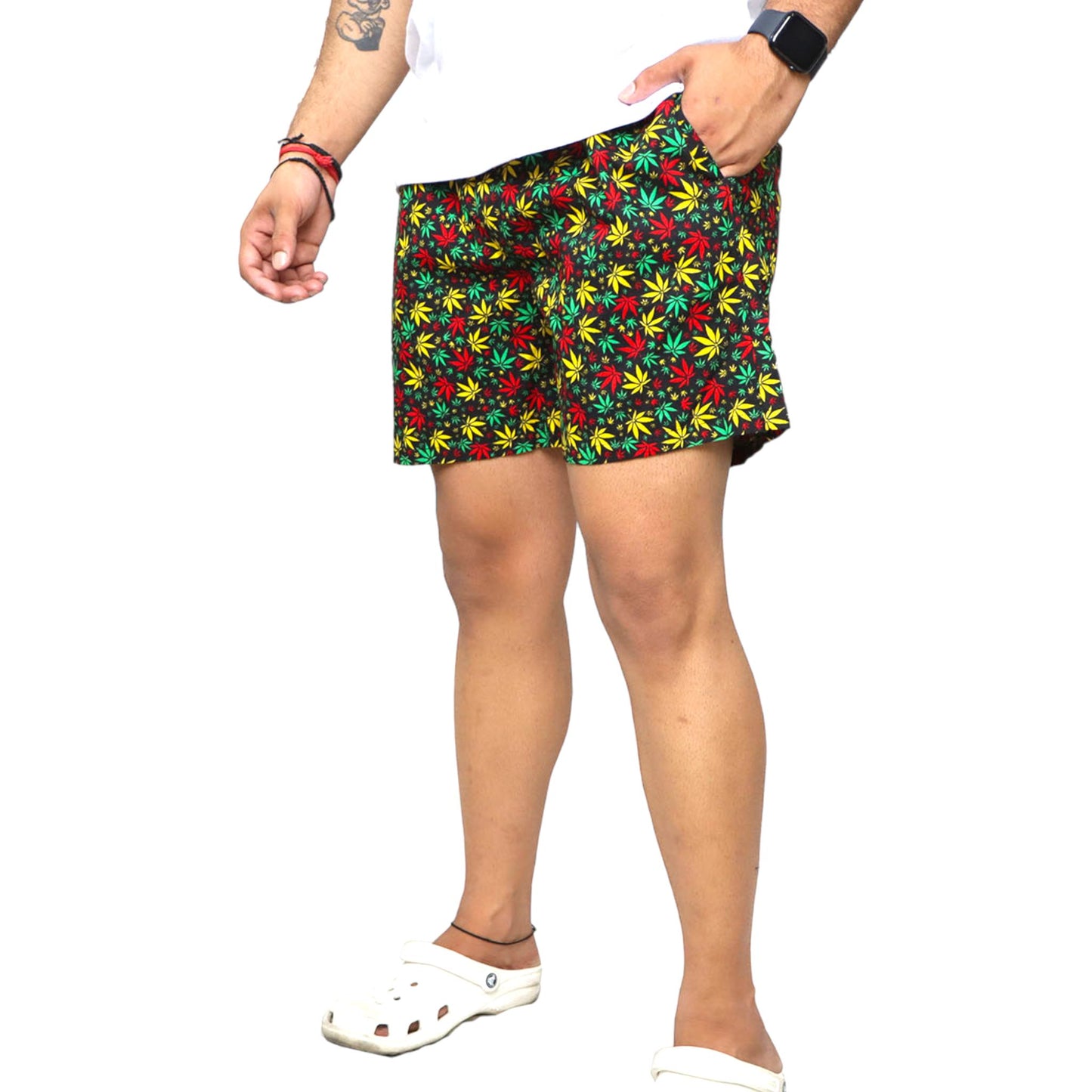 Black Flower Printed Cotton Boxer For Men