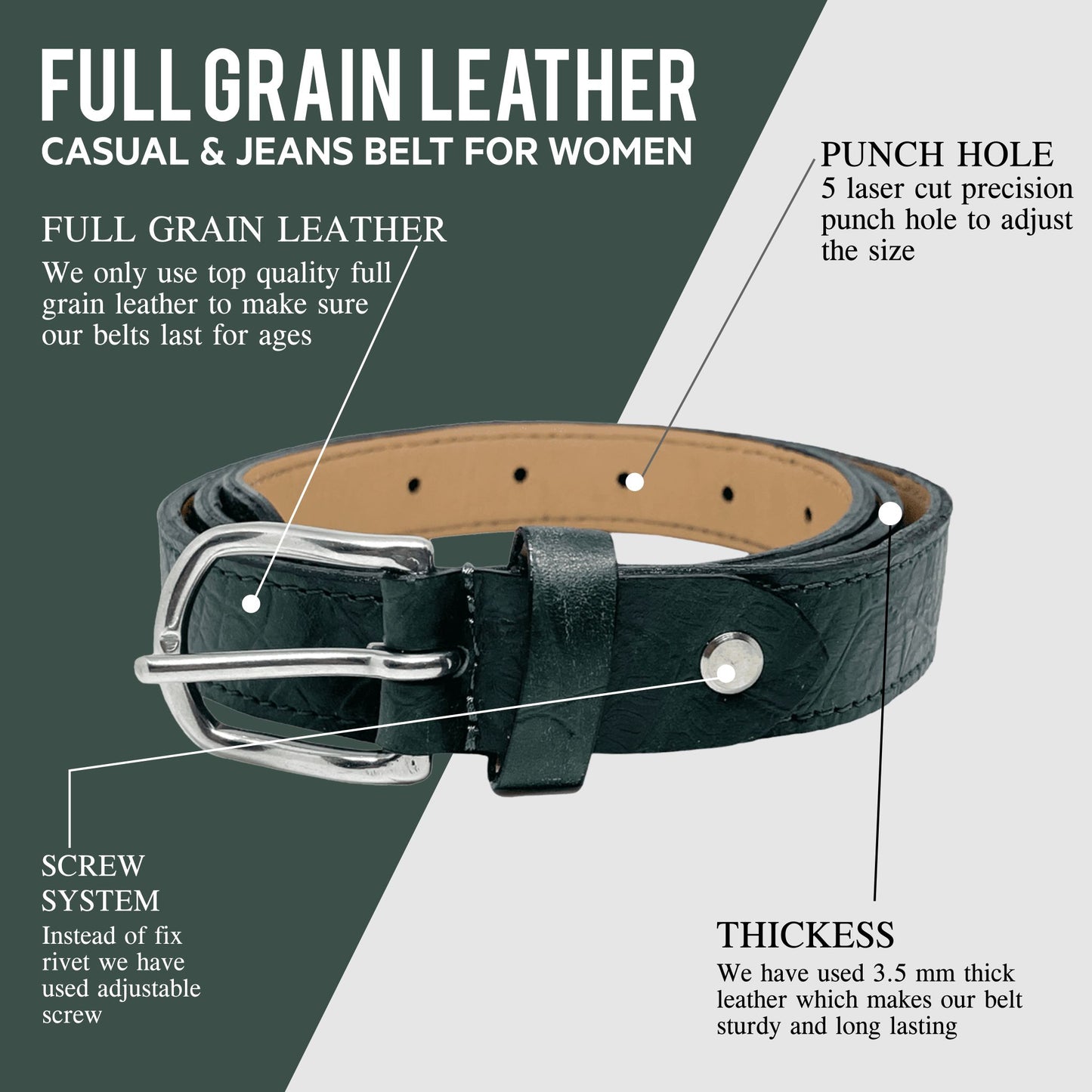 Bhokals Women Green Crocs Leather Belt