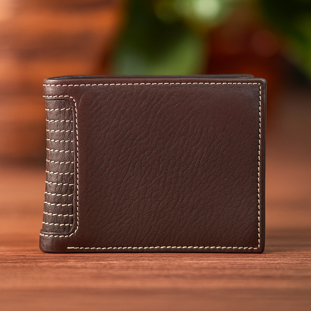 Leather Brown White Thread Men Wallet