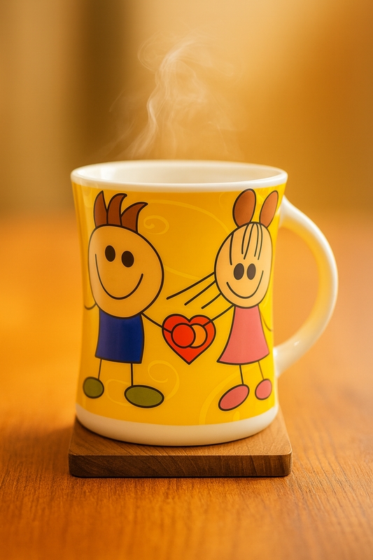 Bhokals Love Cartoon Yellow Printed White Coffee Mug