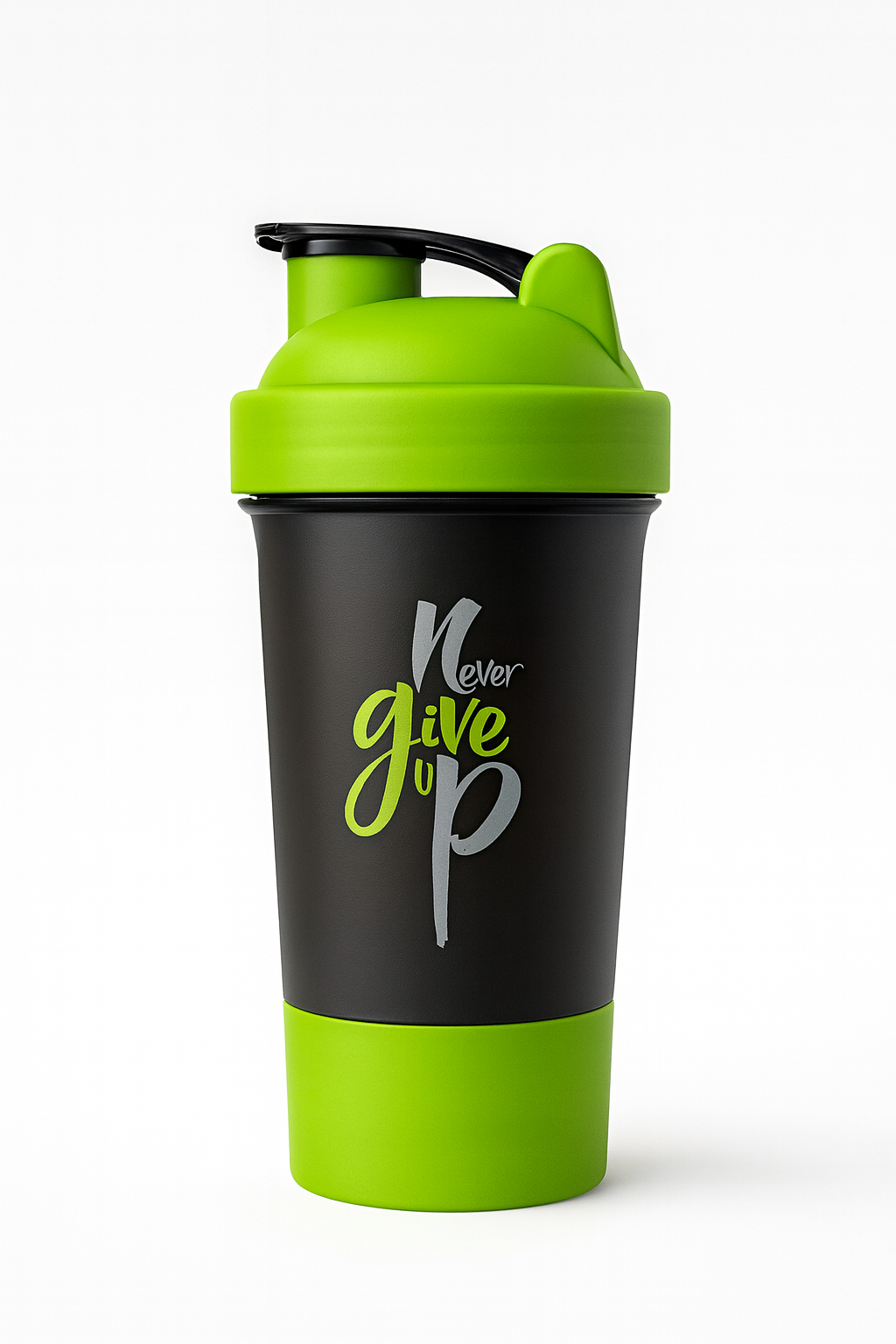 Never Give Up Printed Green Black Gym Shaker