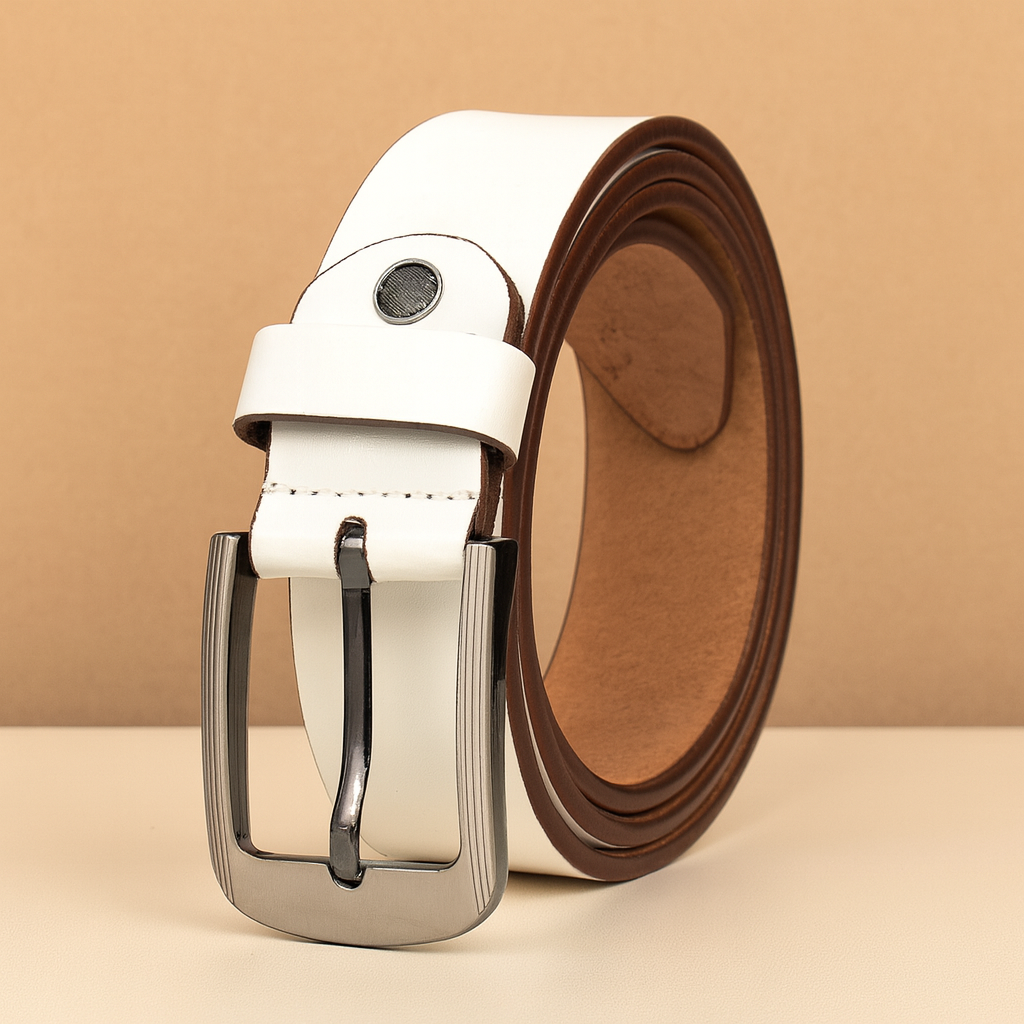 Bhokals Men White Grain Leather Belt