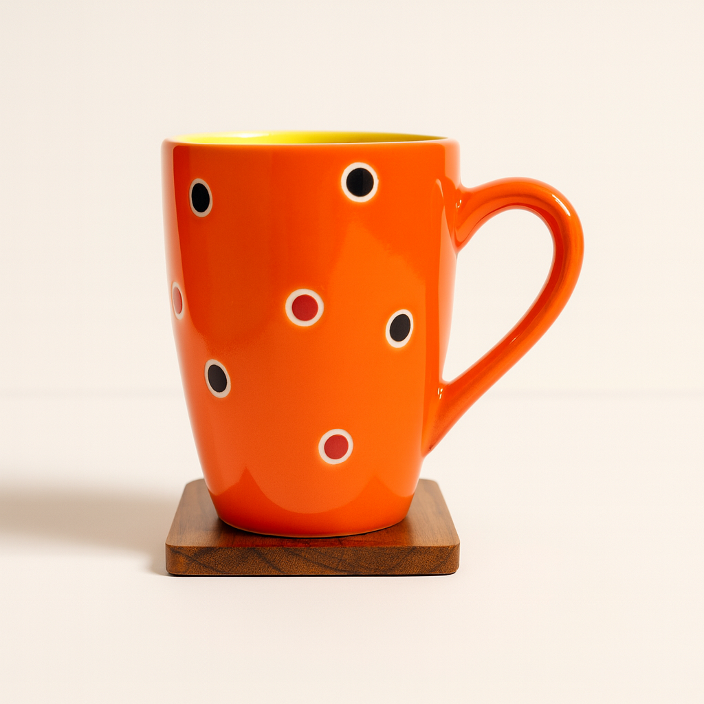 Bhokals Dots Printed Orange Green Coffee Mug